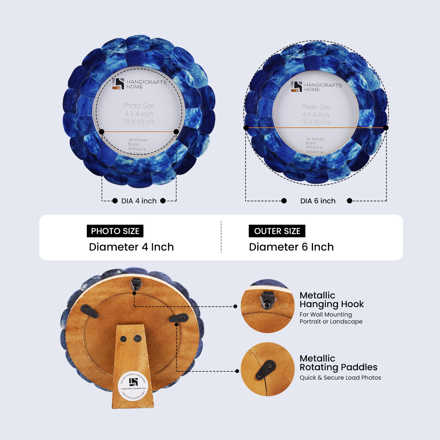 Baby Picture Frame Scallop 4x4 Picture Frames Resin Inlay Collection, Blue