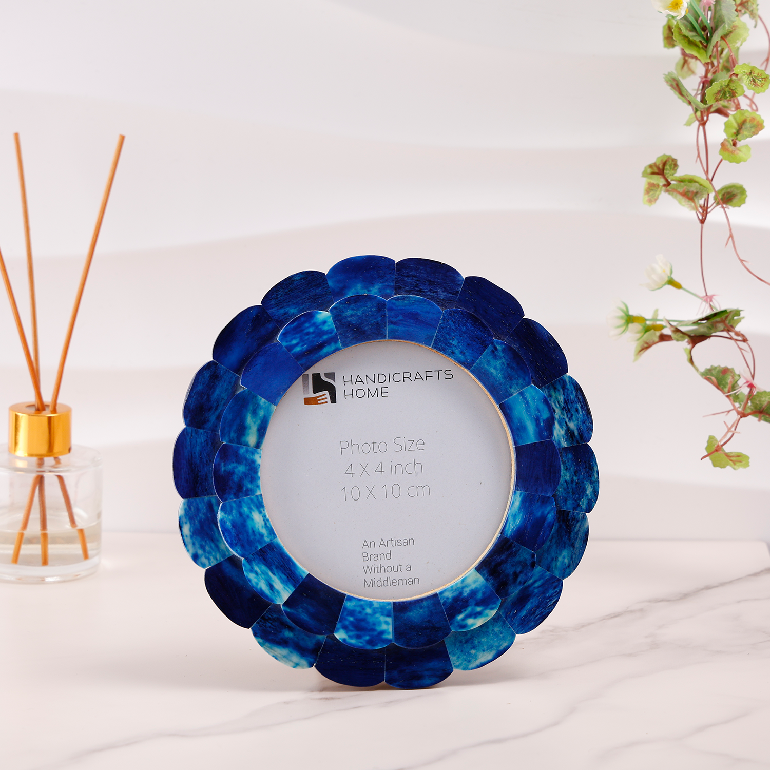 Baby Round Picture Frame Scallop Collection Resin Inlay Blue - 4x4