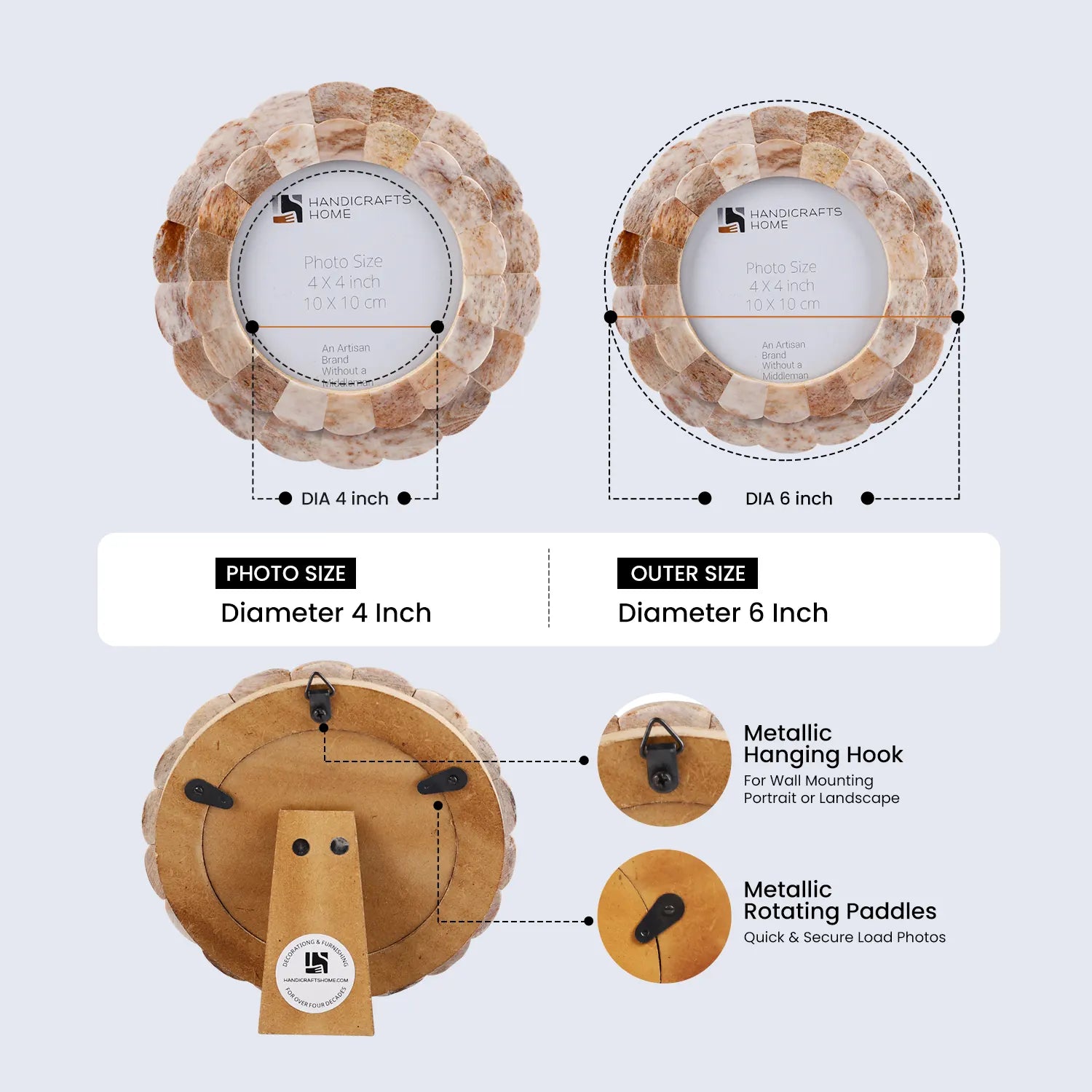Baby Picture Frame Scallop 4x4 Picture Frames Resin Inlay Collection, Brown