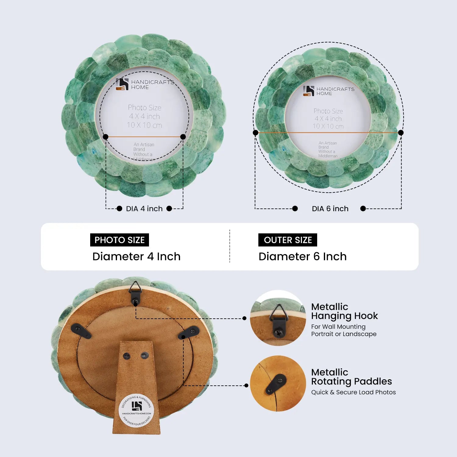 Baby Picture Frame Scallop 4x4 Picture Frames Resin Inlay Collection, Green