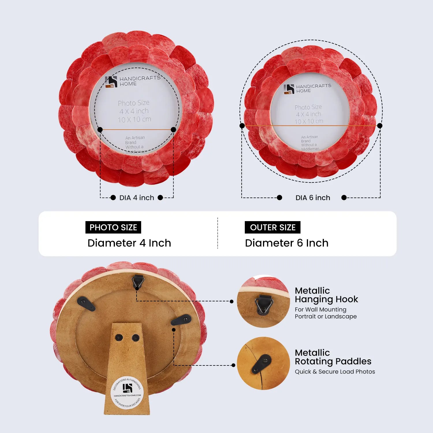 Baby Picture Frame Scallop 4x4 Picture Frames Resin Inlay Collection, Red