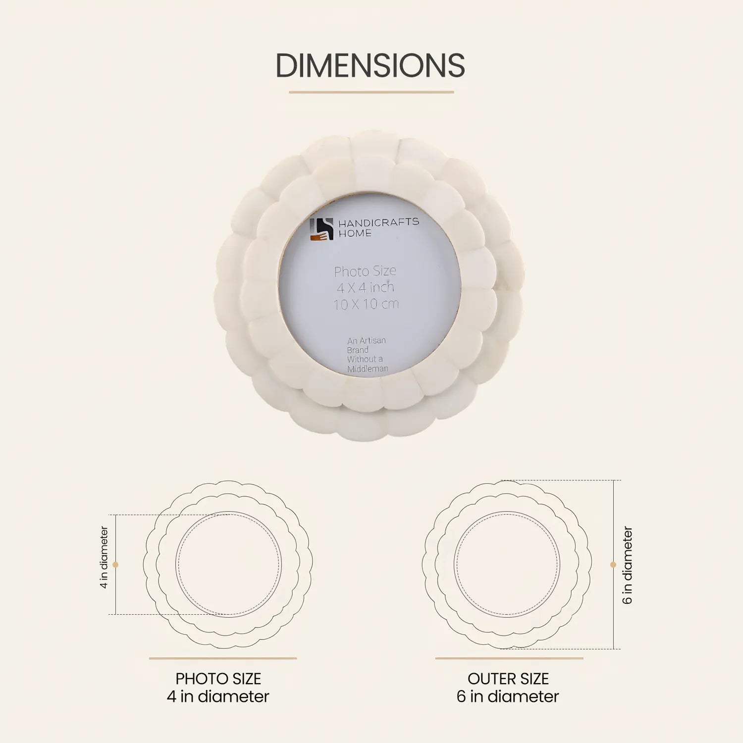 White Scallop Bone Inlay Picture Photo Frame size 4” x 4”