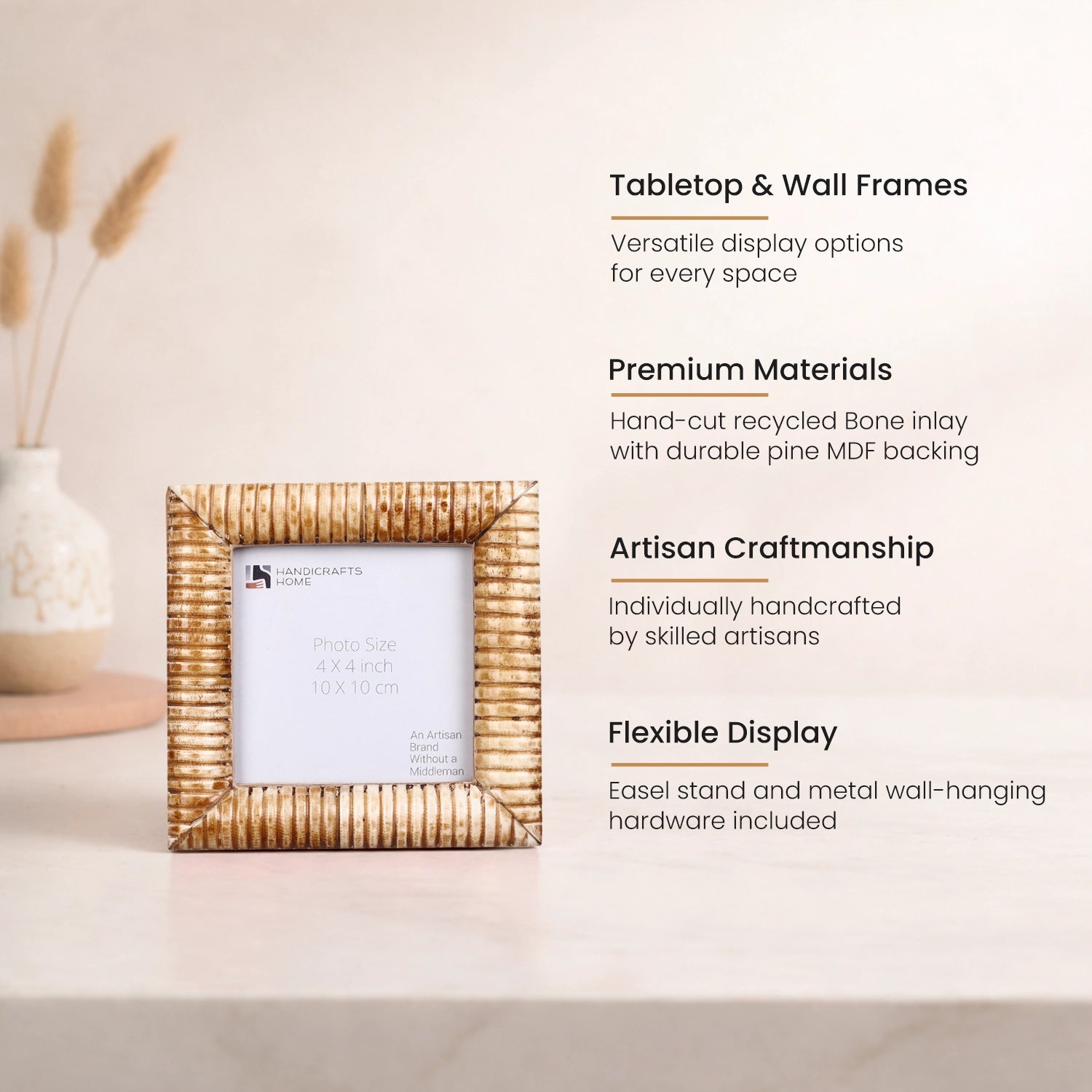 Ridged Pattern Bone Inlay Decorative Baby Picture Frame Combo- 4"x4"