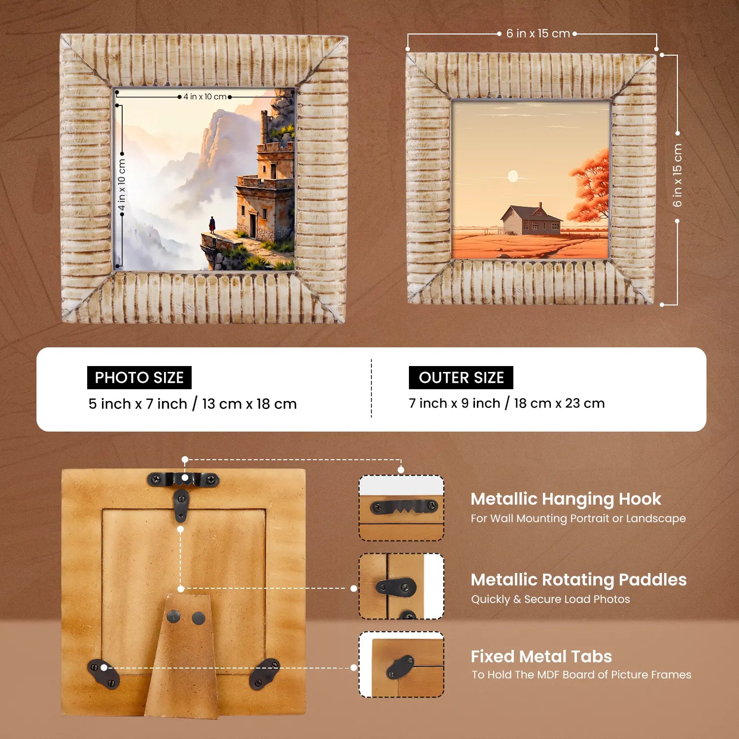 Ridged Pattern Bone Inlay Decorative Baby Picture Frame- 4x4