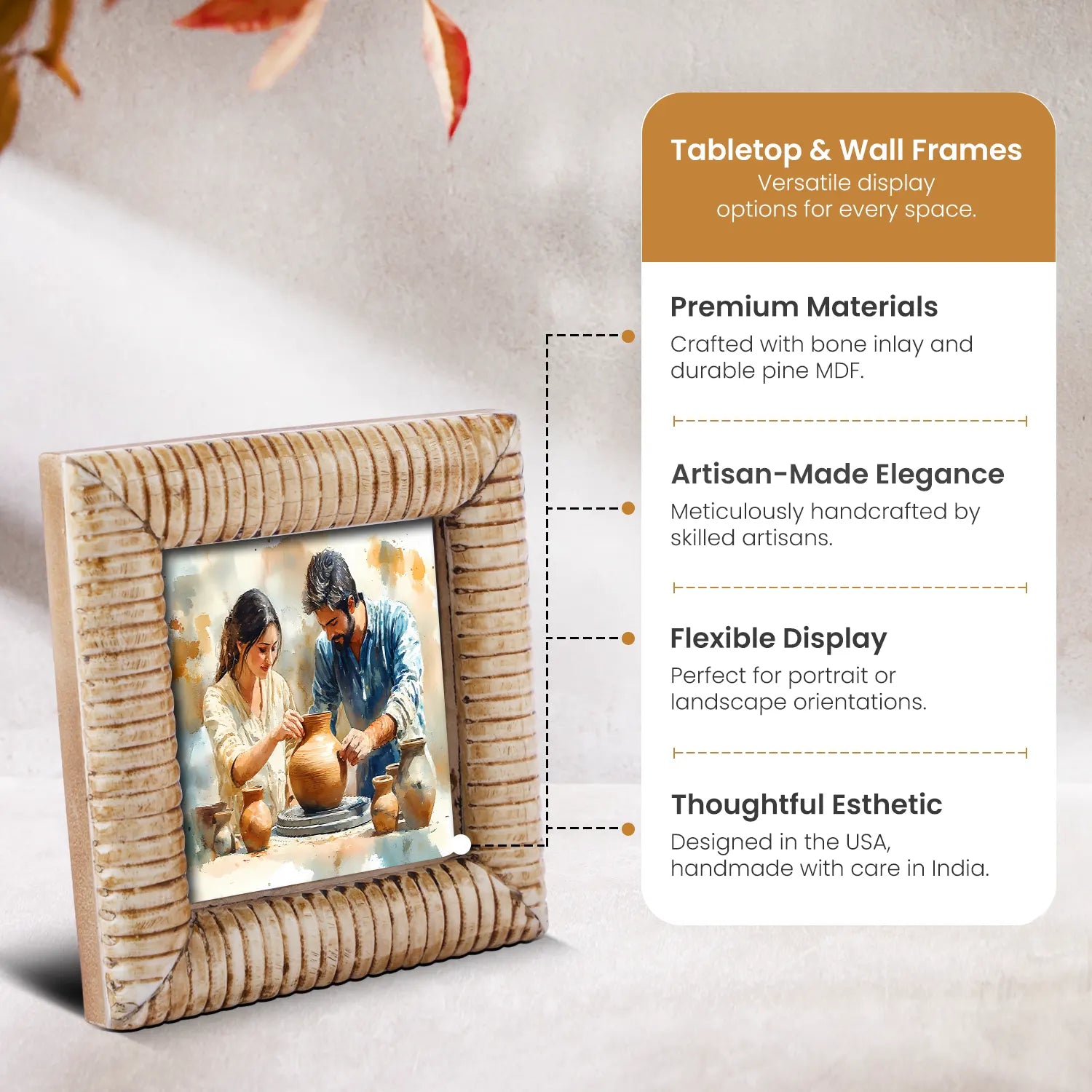 Picture Frame Ridged Pattern Collection Bone Inlay – 4x4"