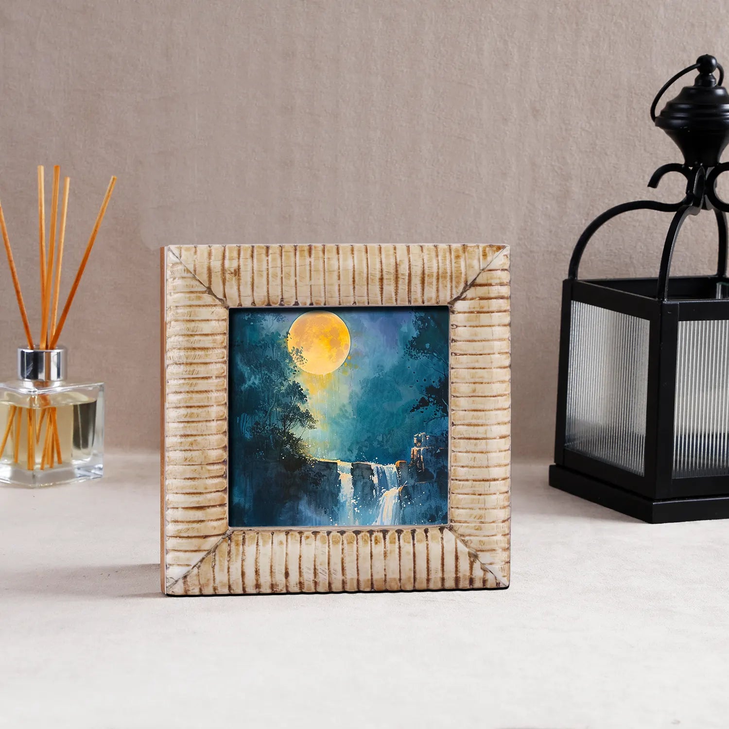 Baby Picture Frame Ridged Collection Bone Inlay Brown -4x4