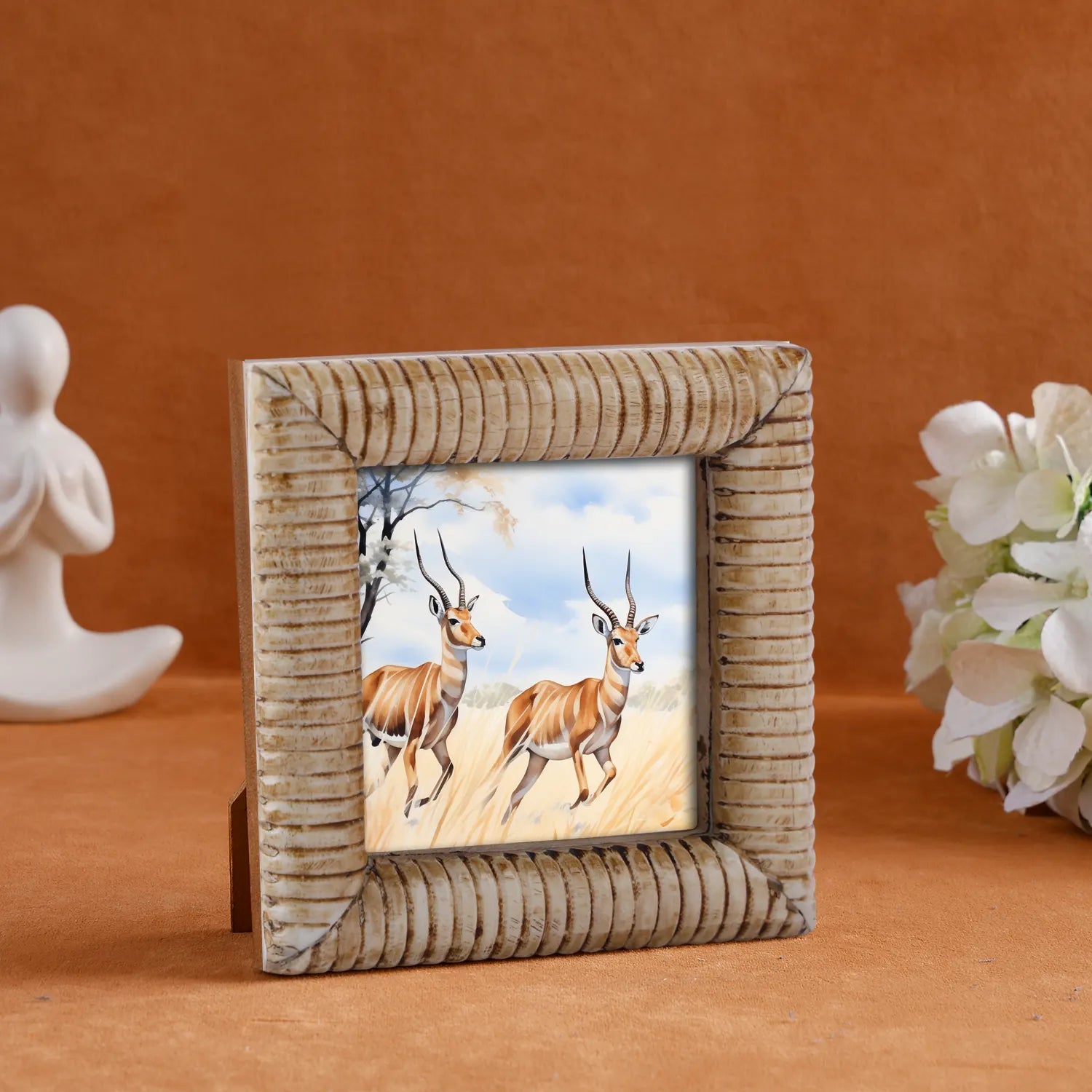 Baby Picture Frame Ridged Collection Bone Inlay Brown -4x4