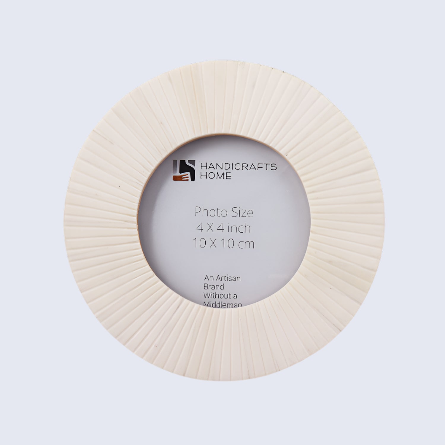 4x4 White Striped Round Baby Picture Frame- Bone Inlay