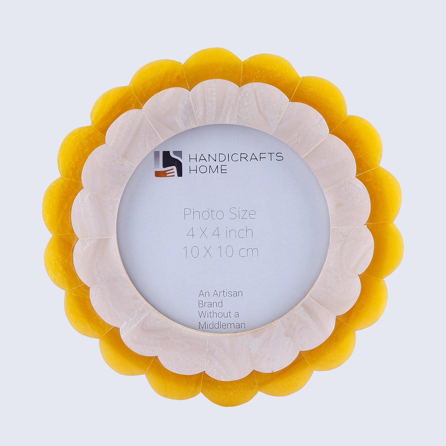 Round Scalloped Resin Inlay Picture Frame, Yellow, 4" x 4"