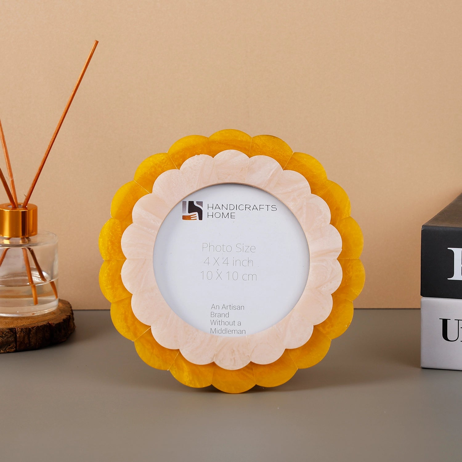 Round Scalloped Resin Inlay Picture Frame, Yellow, 4" x 4"