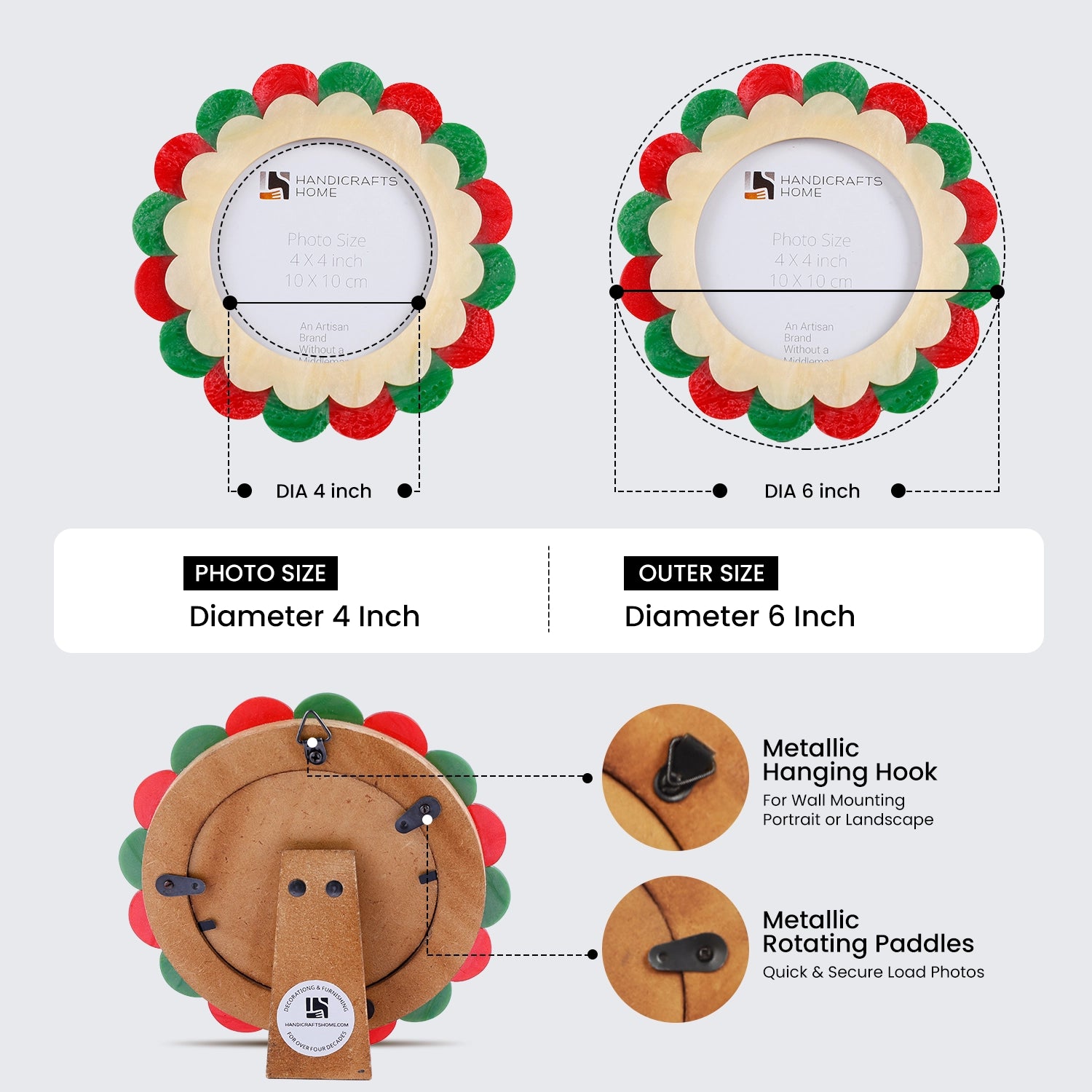 Baby Picture Frames 4x4"  Scalloped Holly Bloom Resin Inlay Frame