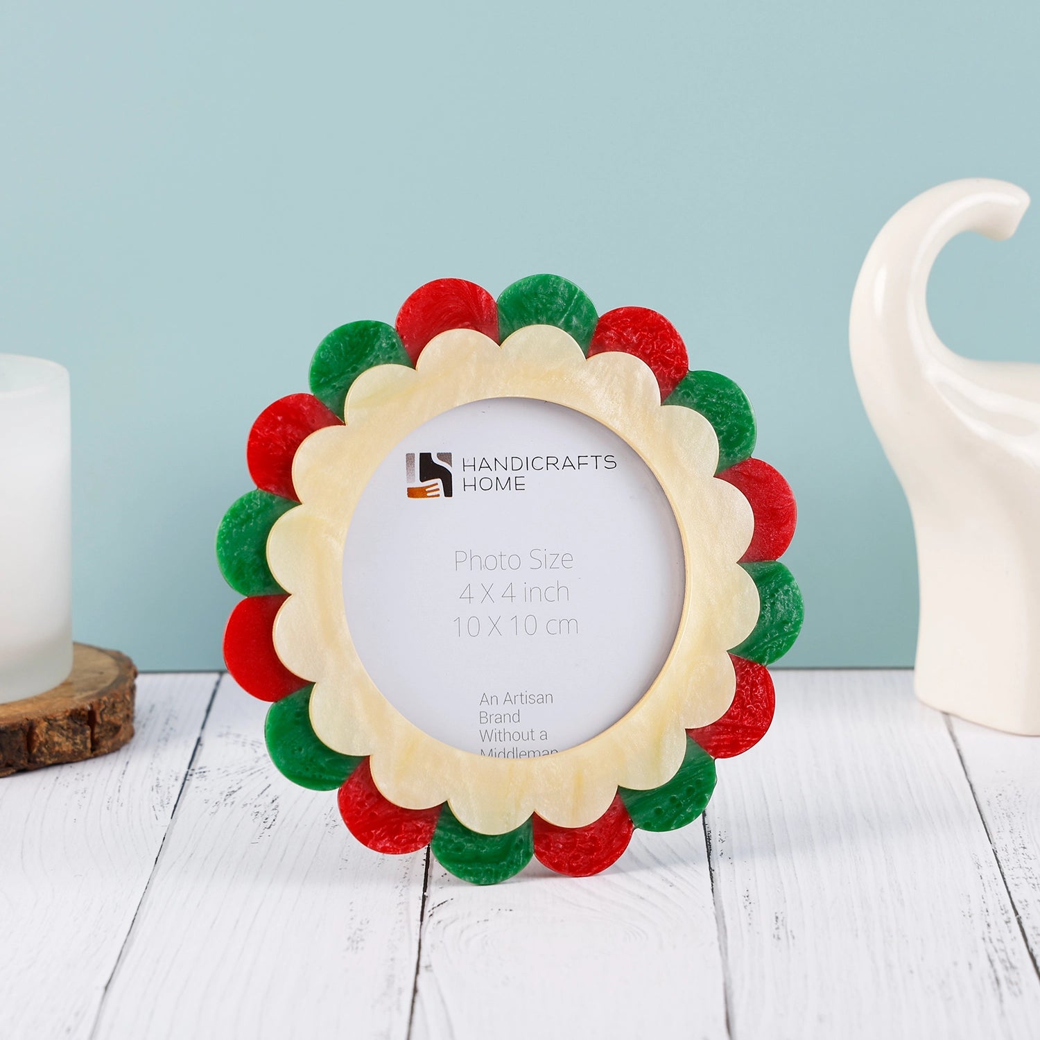 Baby Picture Frames 4x4"  Scalloped Holly Bloom Resin Inlay Frame