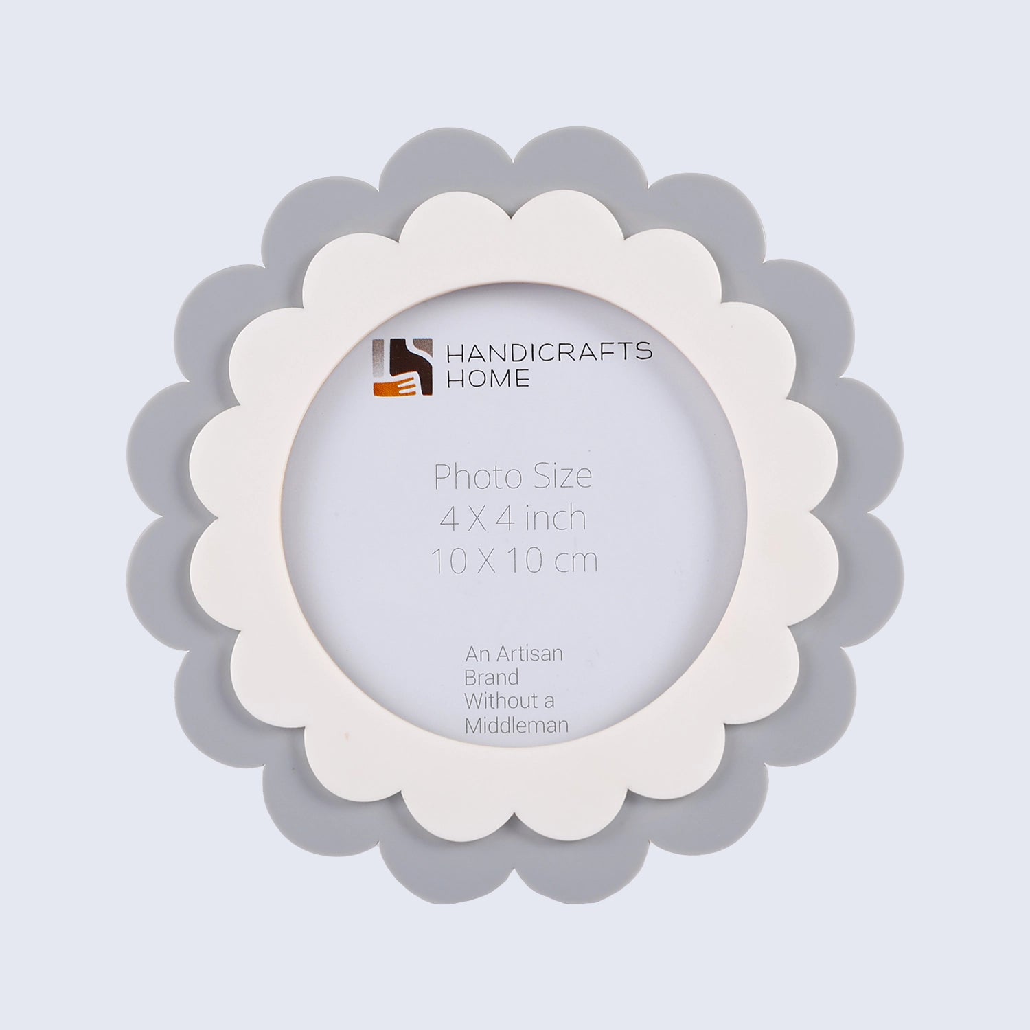 Baby Round Scalloped Resin Inlay Picture Frame, Grey - White, 4" x 4"