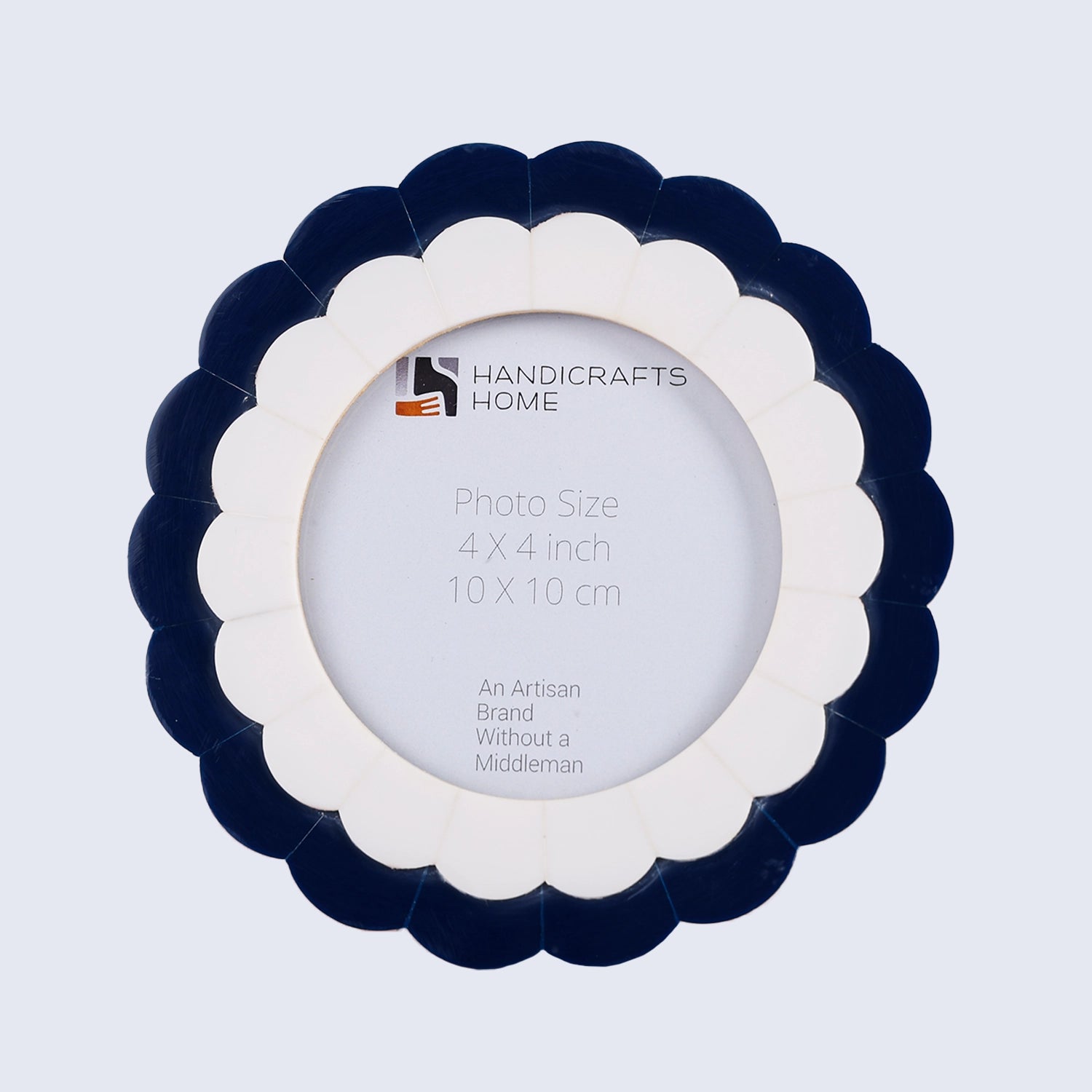 Baby Round Scalloped Resin Inlay Picture Frame, Navy- White, 4" x 4"