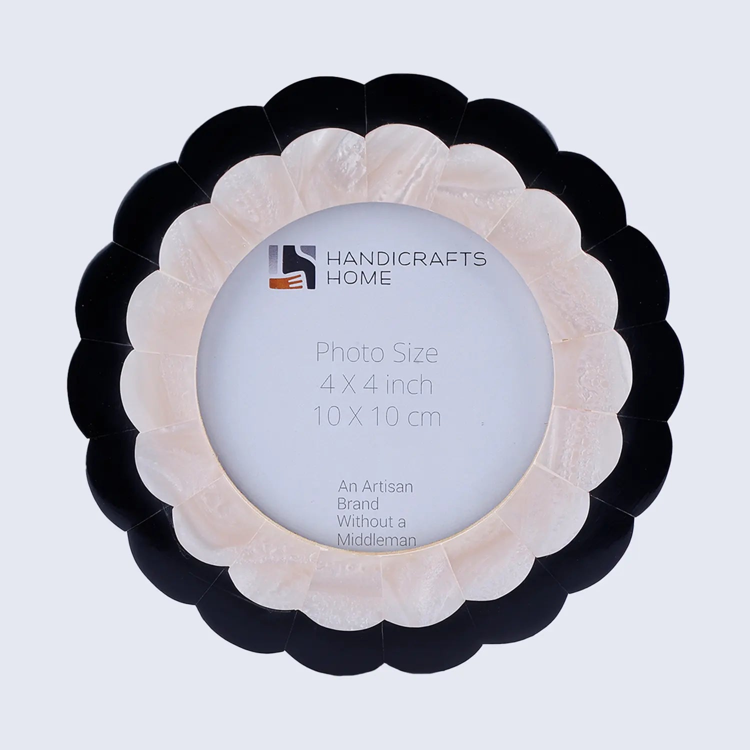 Baby Round Scalloped Resin Inlay Picture Frame, White - Black, 4" x 4"