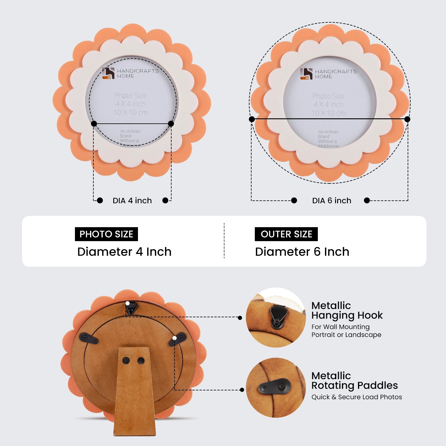 Baby Picture Frames 4x4"  Scalloped Rose Glow Resin Inlay Frame