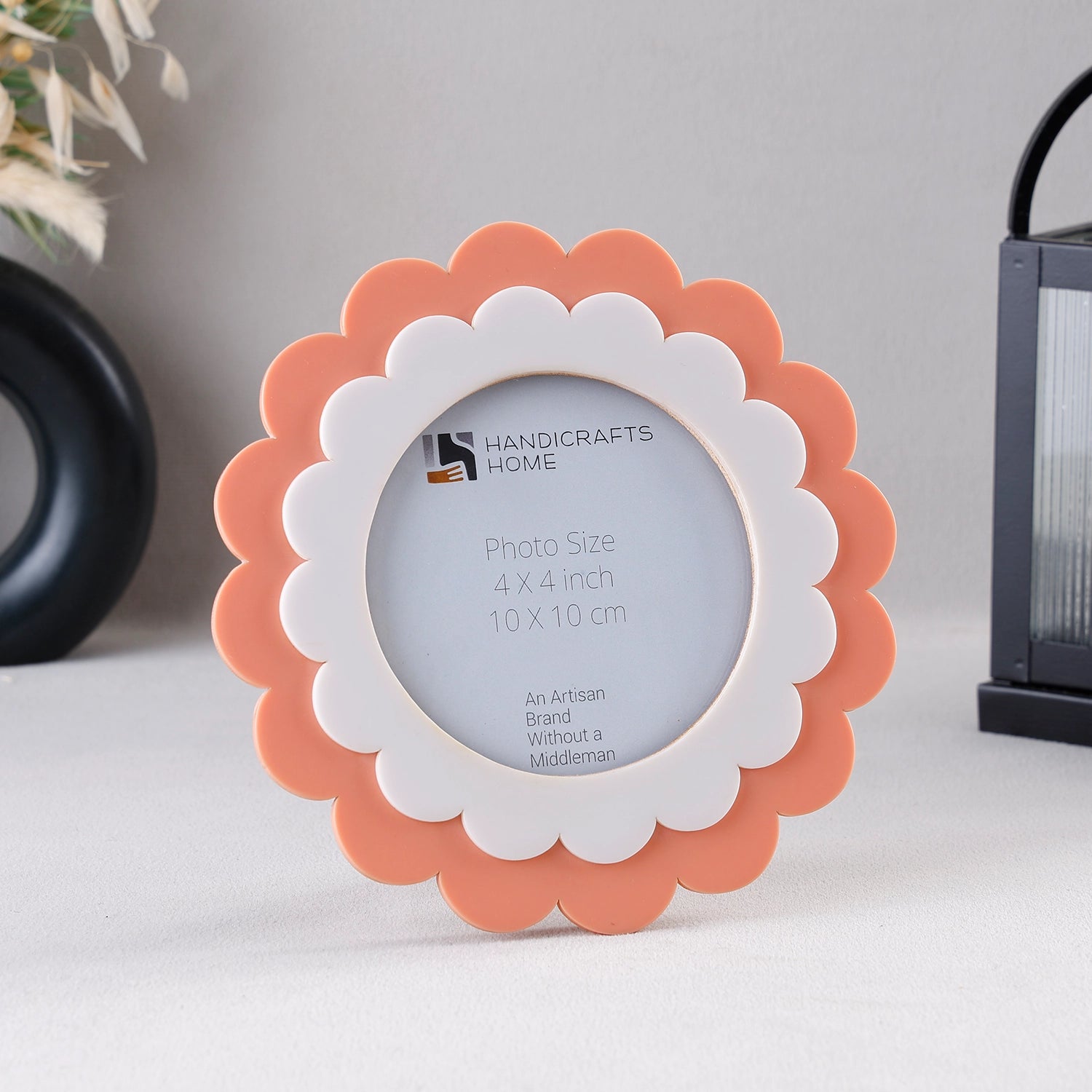 Baby Picture Frames 4x4"  Scalloped Rose Glow Resin Inlay Frame