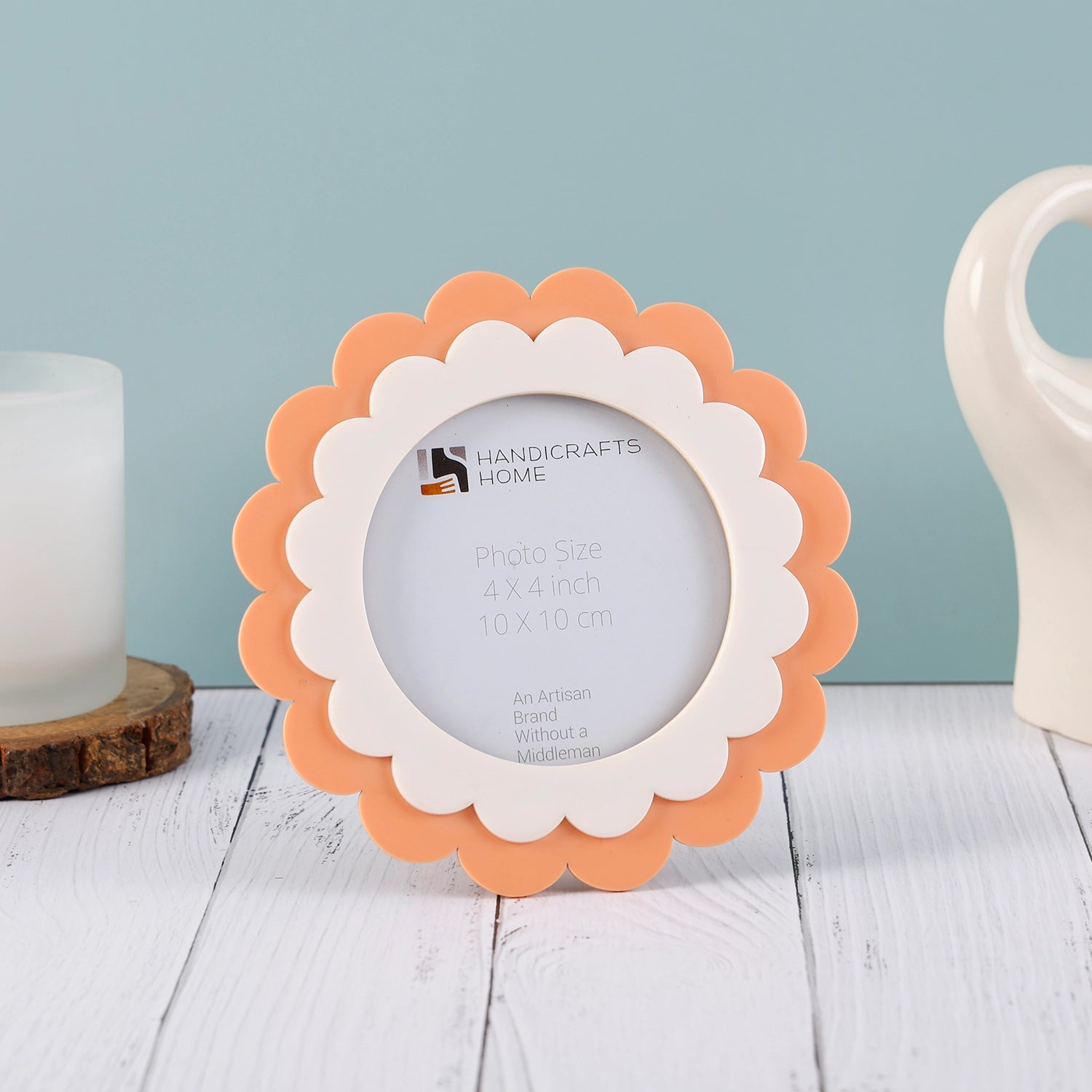 Baby Picture Frames 4x4"  Scalloped Rose Glow Resin Inlay Frame