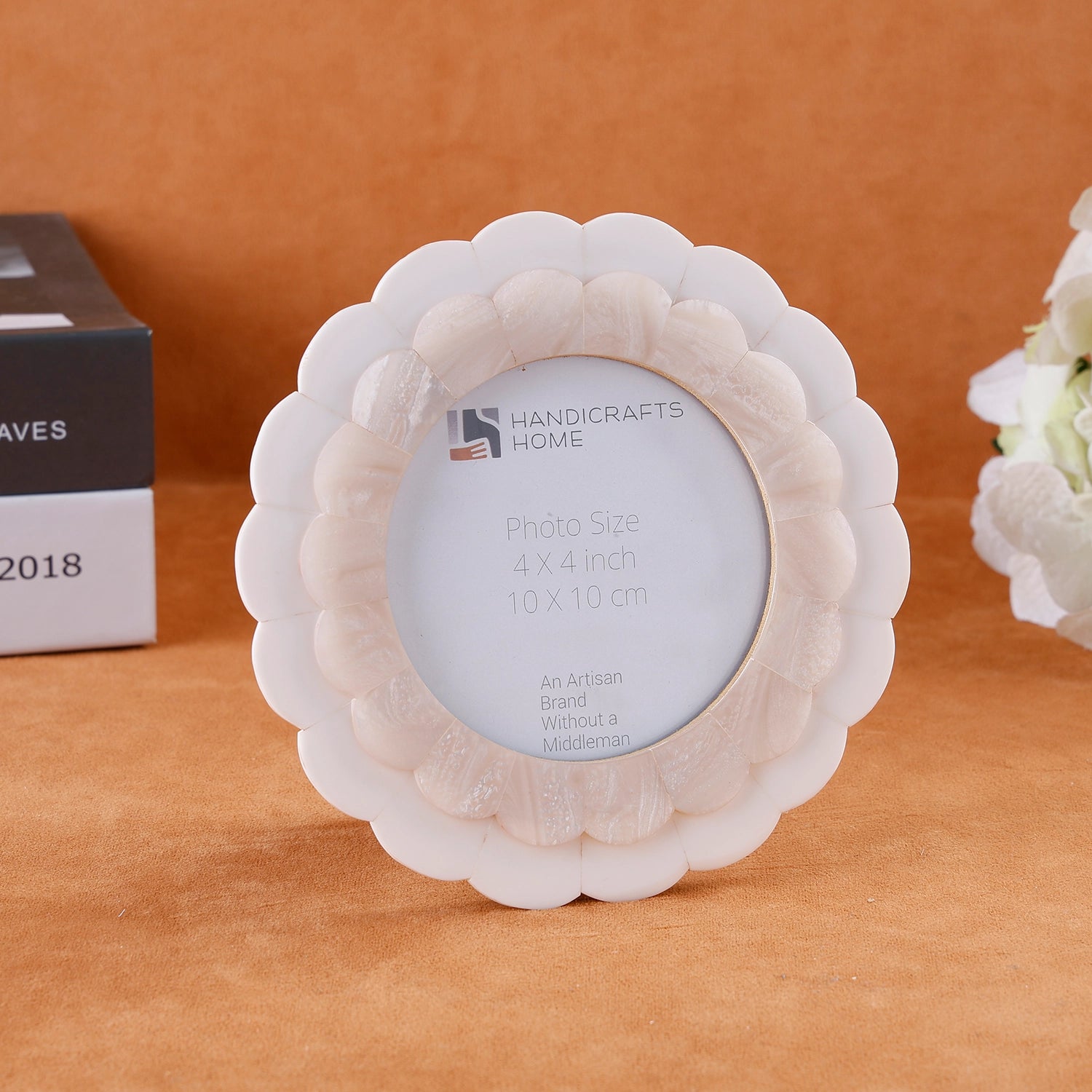 Baby Picture Frame Scalloped Ivory Petal Collection Resin Inlay – 4x4"