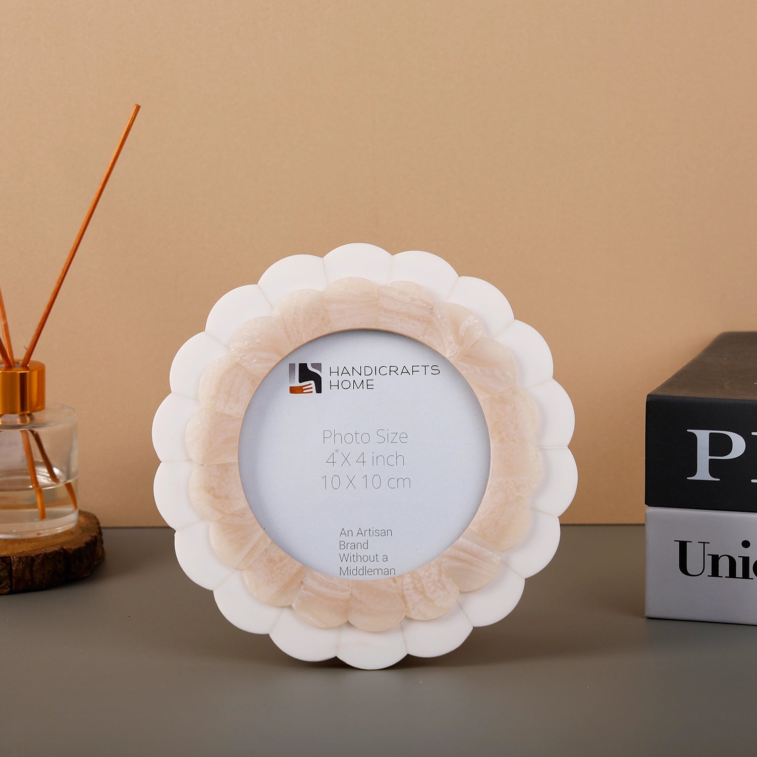 Baby Picture Frame Scalloped Ivory Petal Collection Resin Inlay – 4x4"