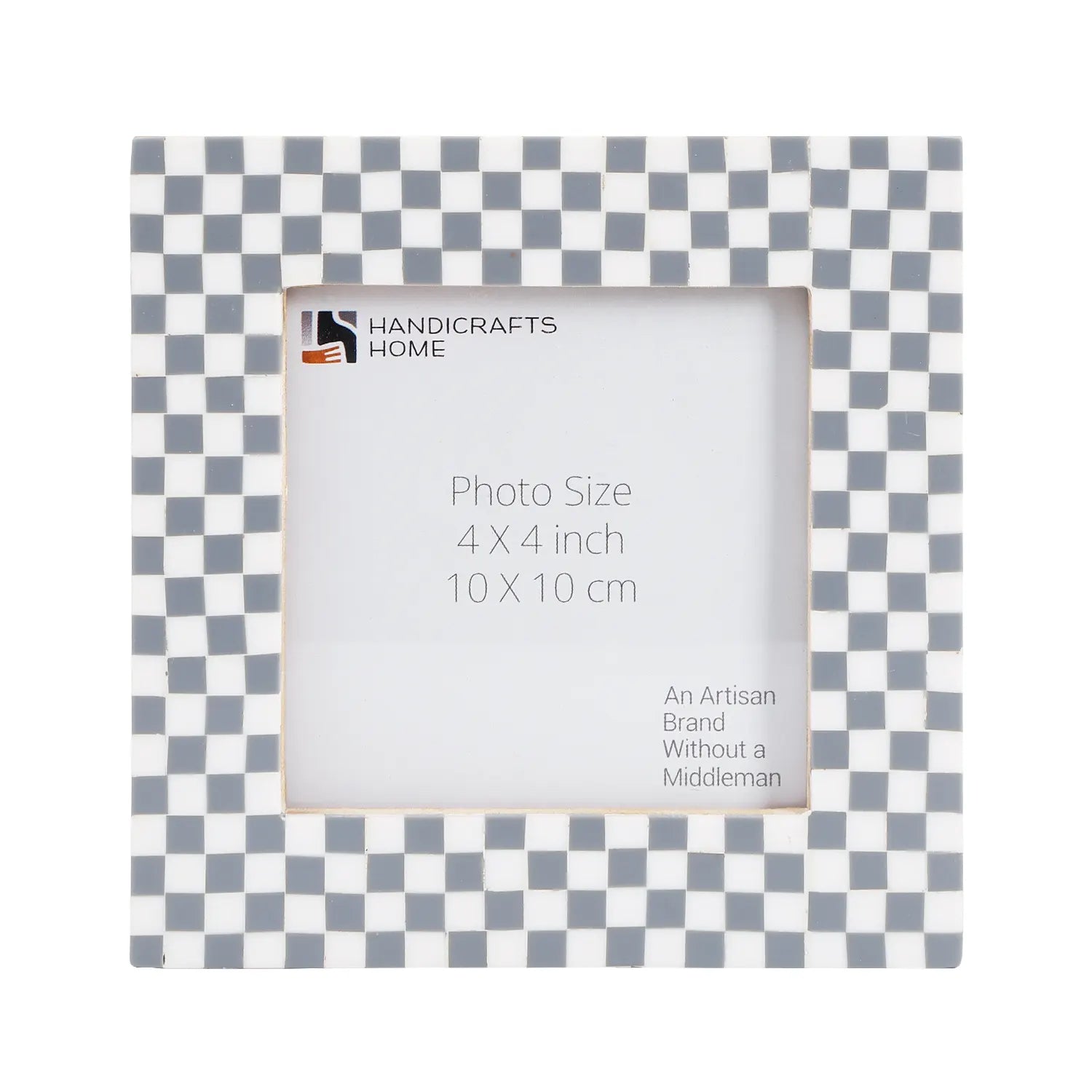 Picture Frame Checkered Collection Bone & Resin Inlay Grey & White – 4x4"