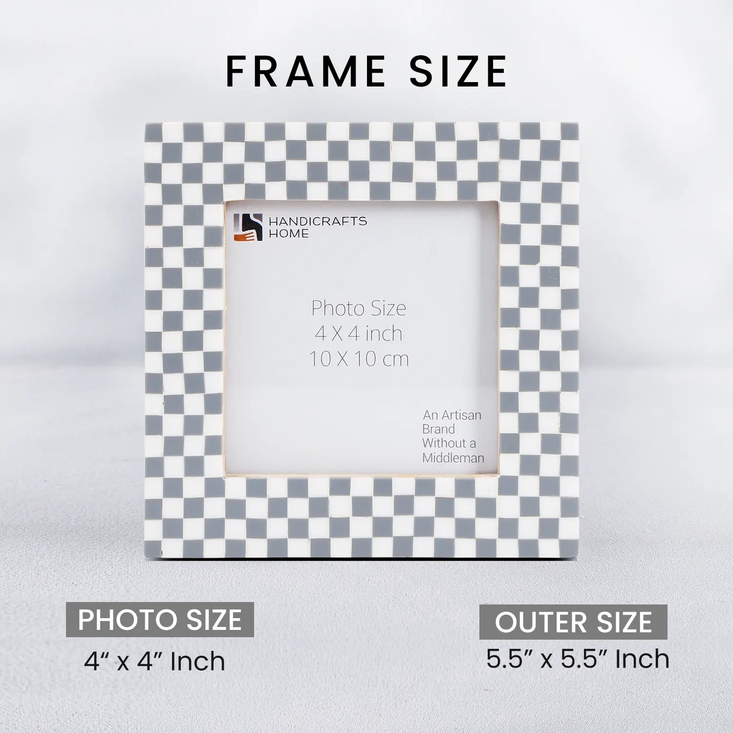 Picture Frame Checkered Collection Bone & Resin Inlay Grey & White – 4x4"