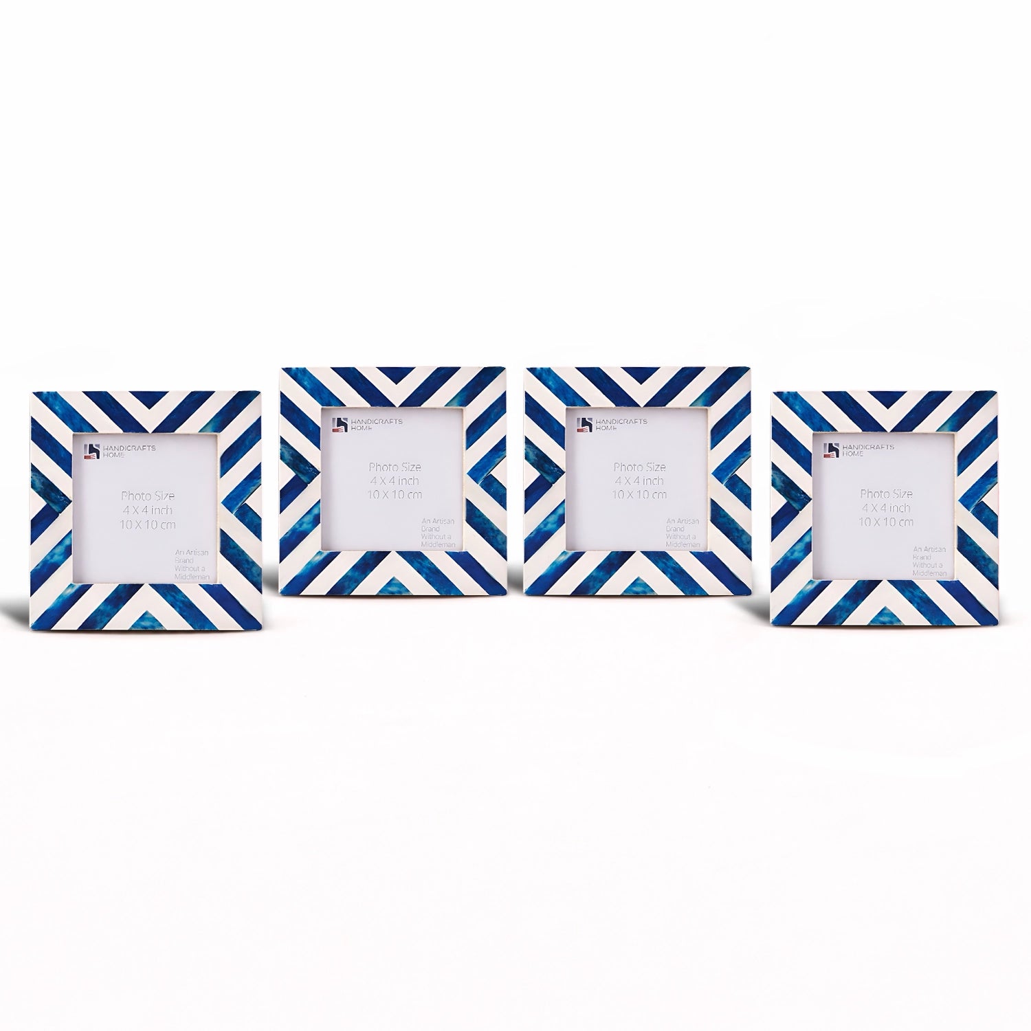 Baby Picture Frames Chevron Pattern Bone Inlay 4"x4", Blue