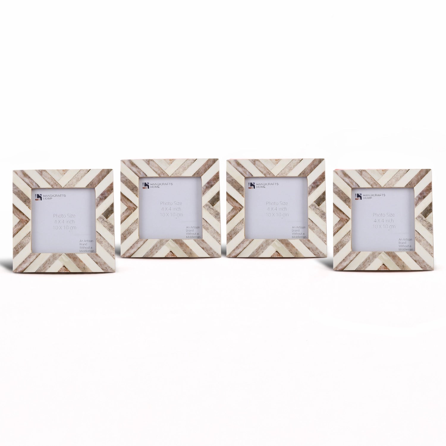 Baby Picture Frames Chevron Pattern Bone Inlay 4"x4", Brown