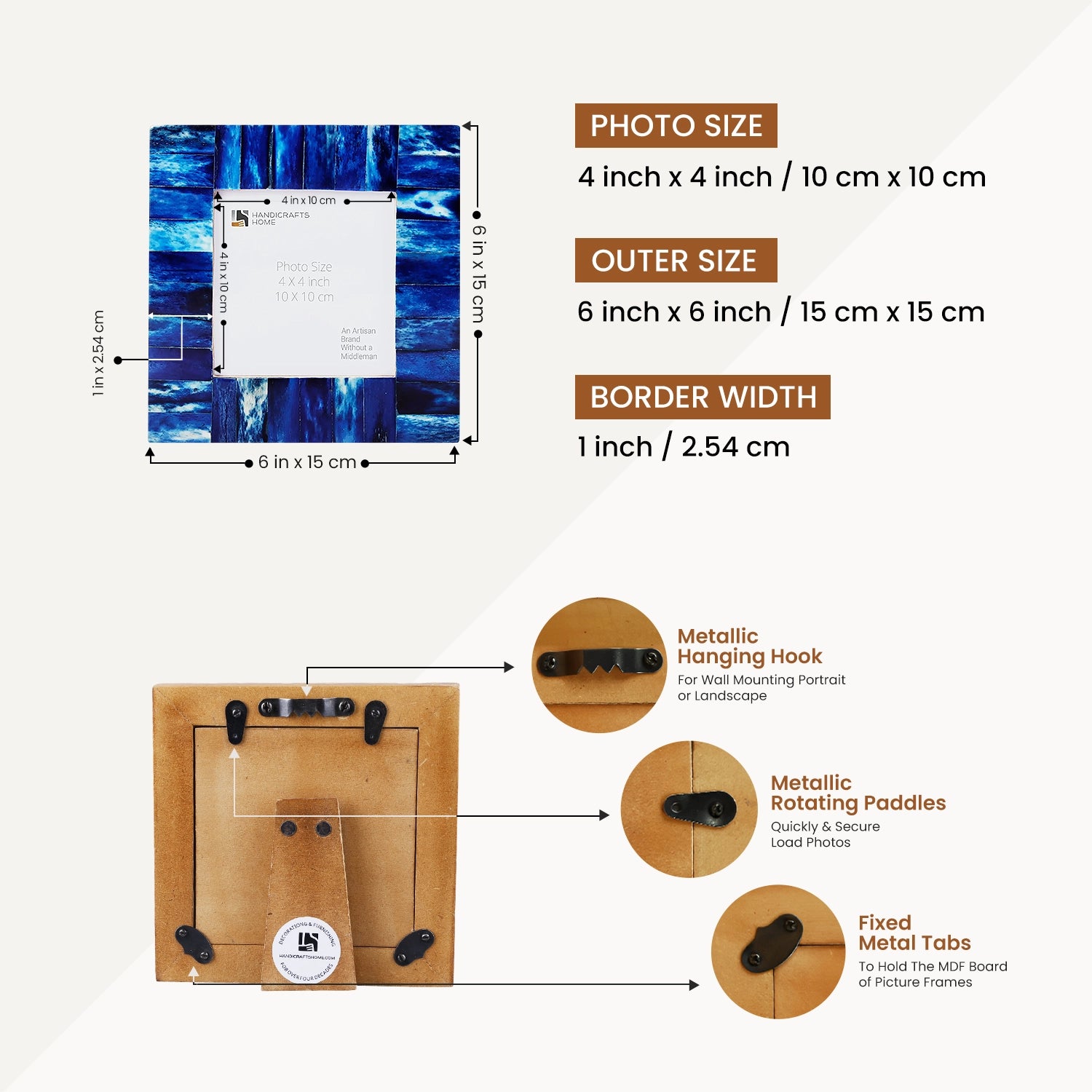 Picture Frames Classic Pattern Bone Inlay Combo 4"x4", Blue