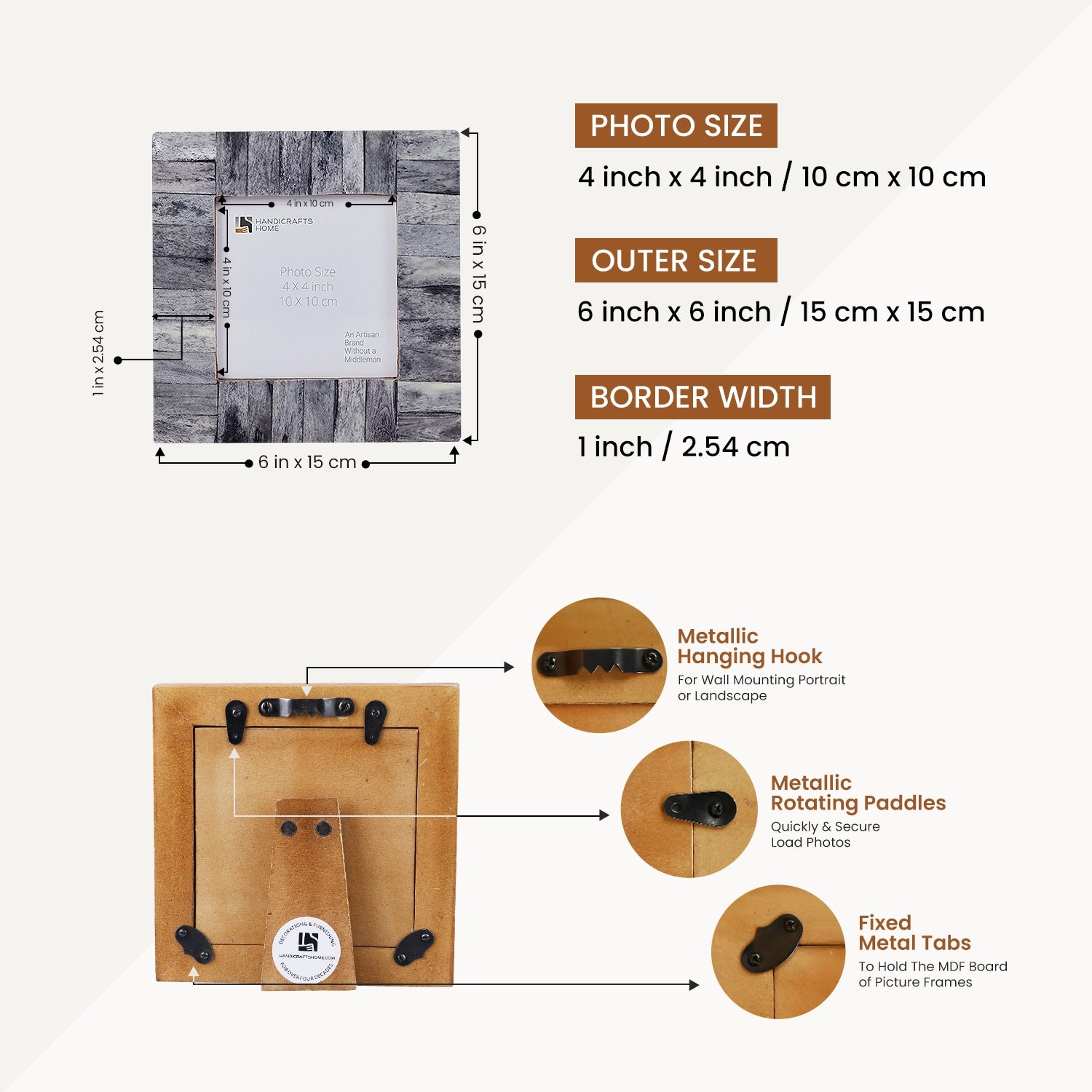 Picture Frames Classic Pattern Bone Inlay Combo 4"x4", Grey