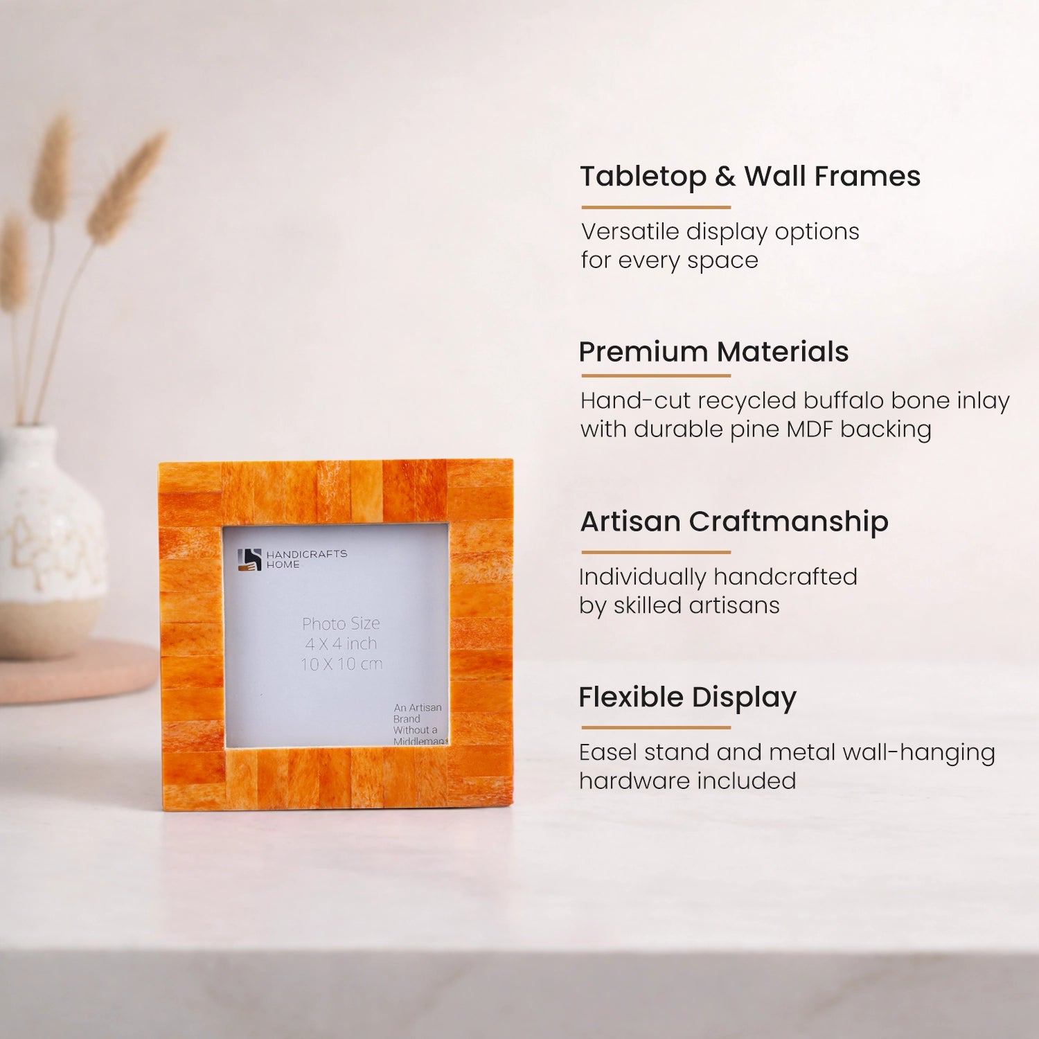 Baby Picture Frames Classic Pattern Bone Inlay Combo 4"x4", Orange