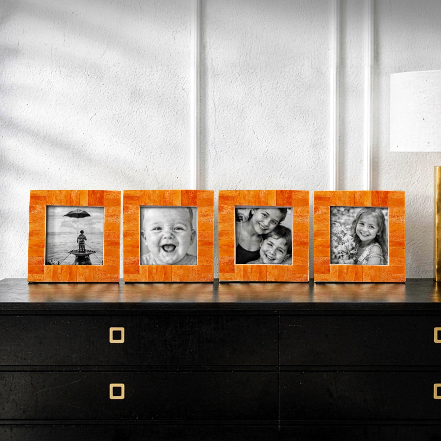 Baby Picture Frames Classic Pattern Bone Inlay Combo 4"x4", Orange