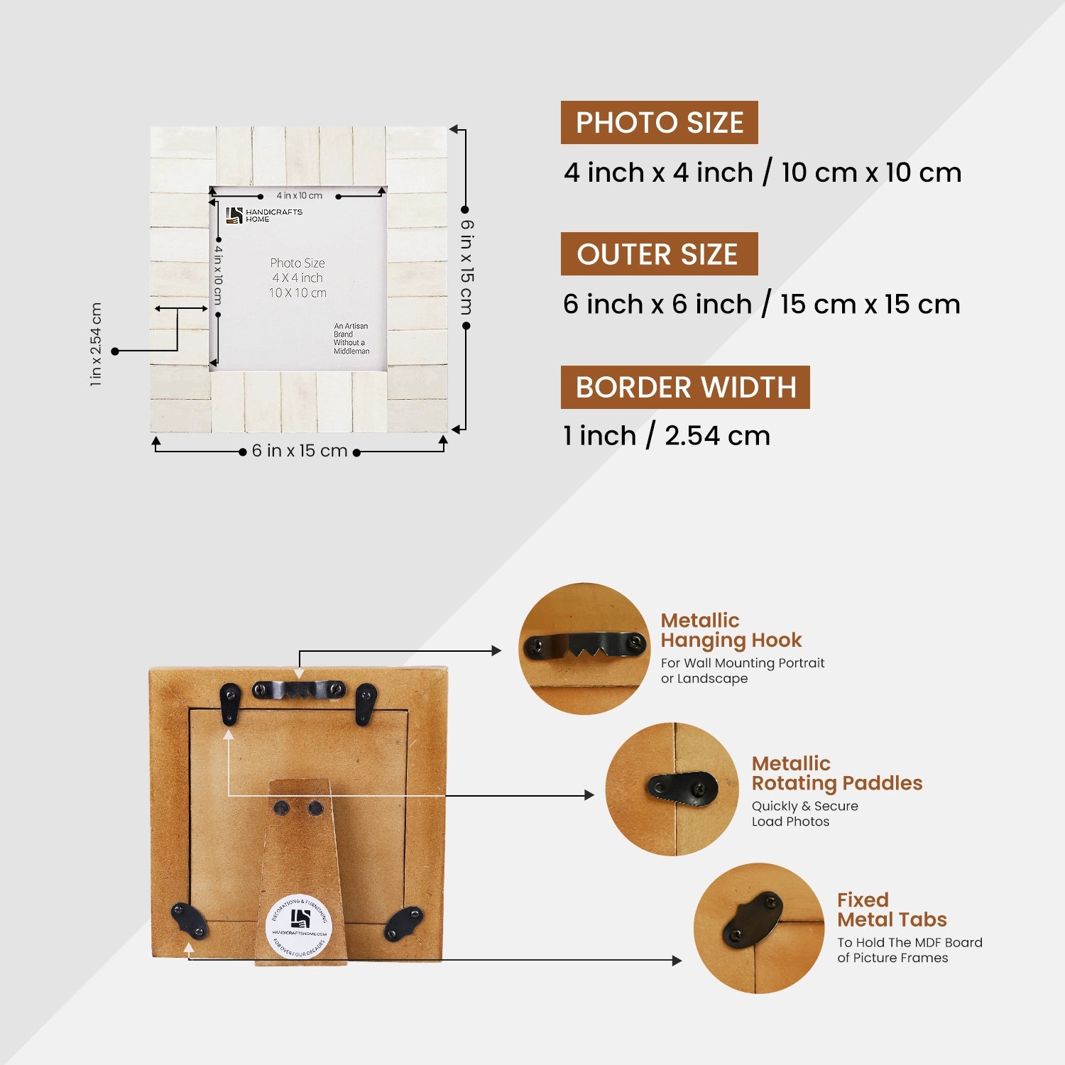 Picture Frames Classic Pattern Bone Inlay Combo 4"x4", White