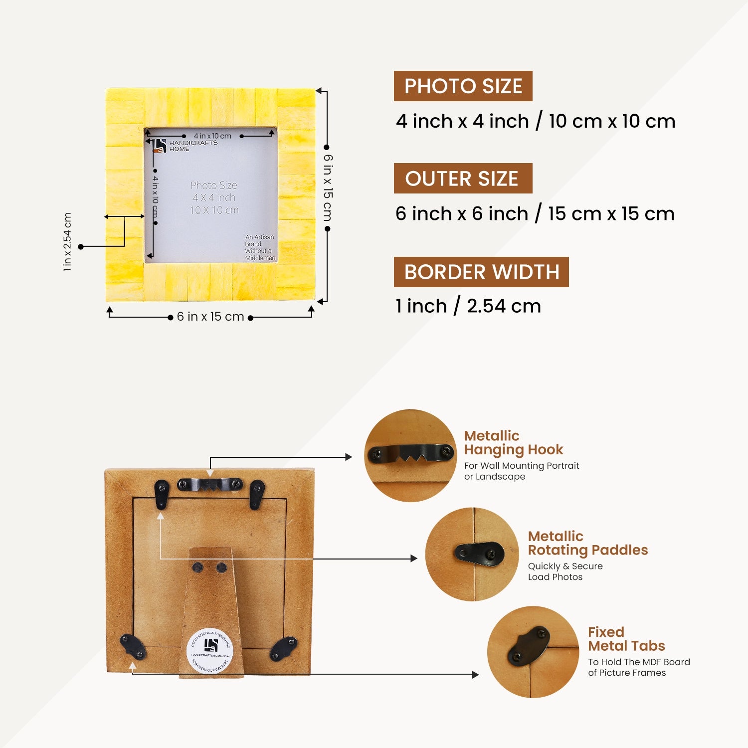 Picture Frames Classic Pattern Bone Inlay Combo 4"x4", Yellow