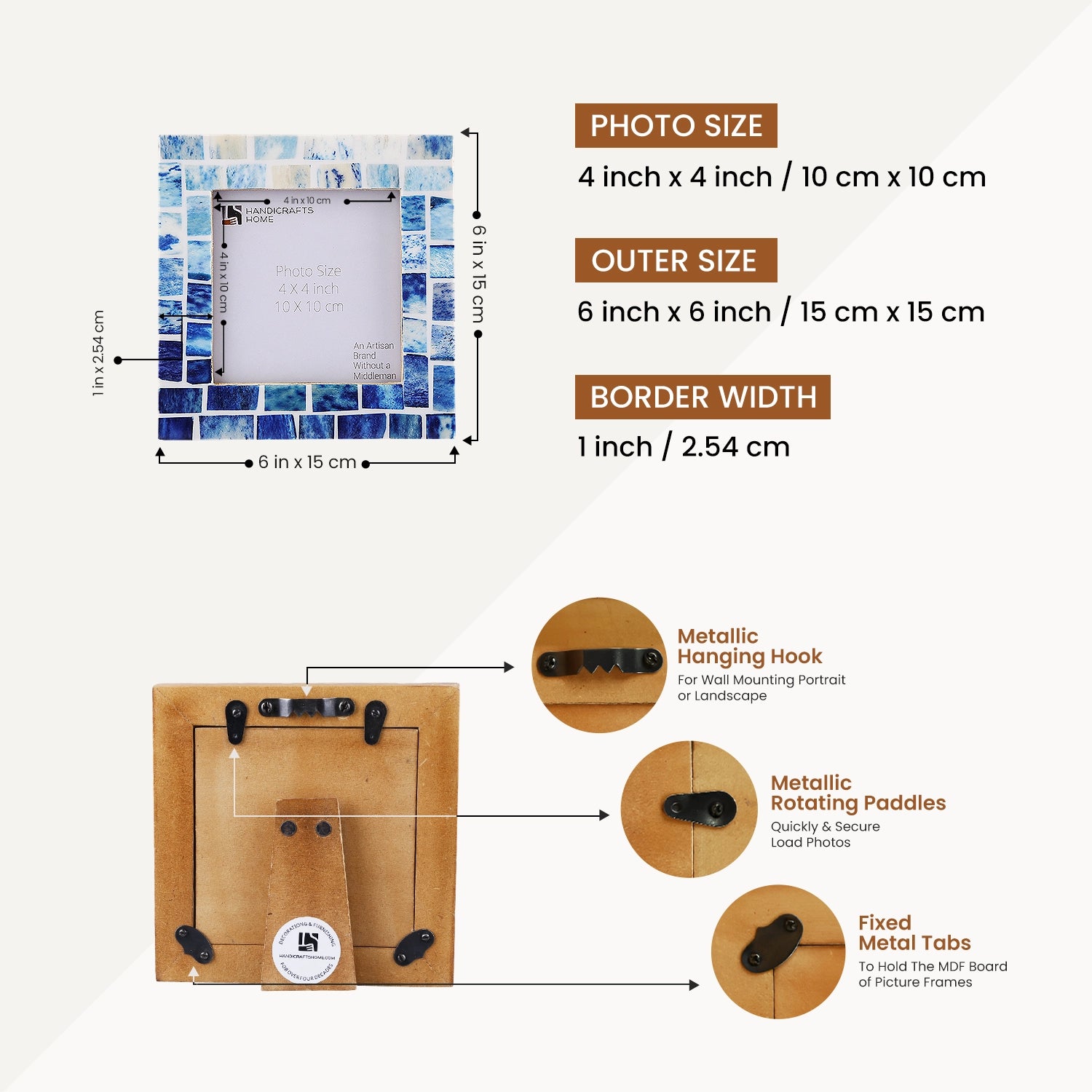 Baby Picture Frames Indigo Pattern Bone Inlay 4" x 4"