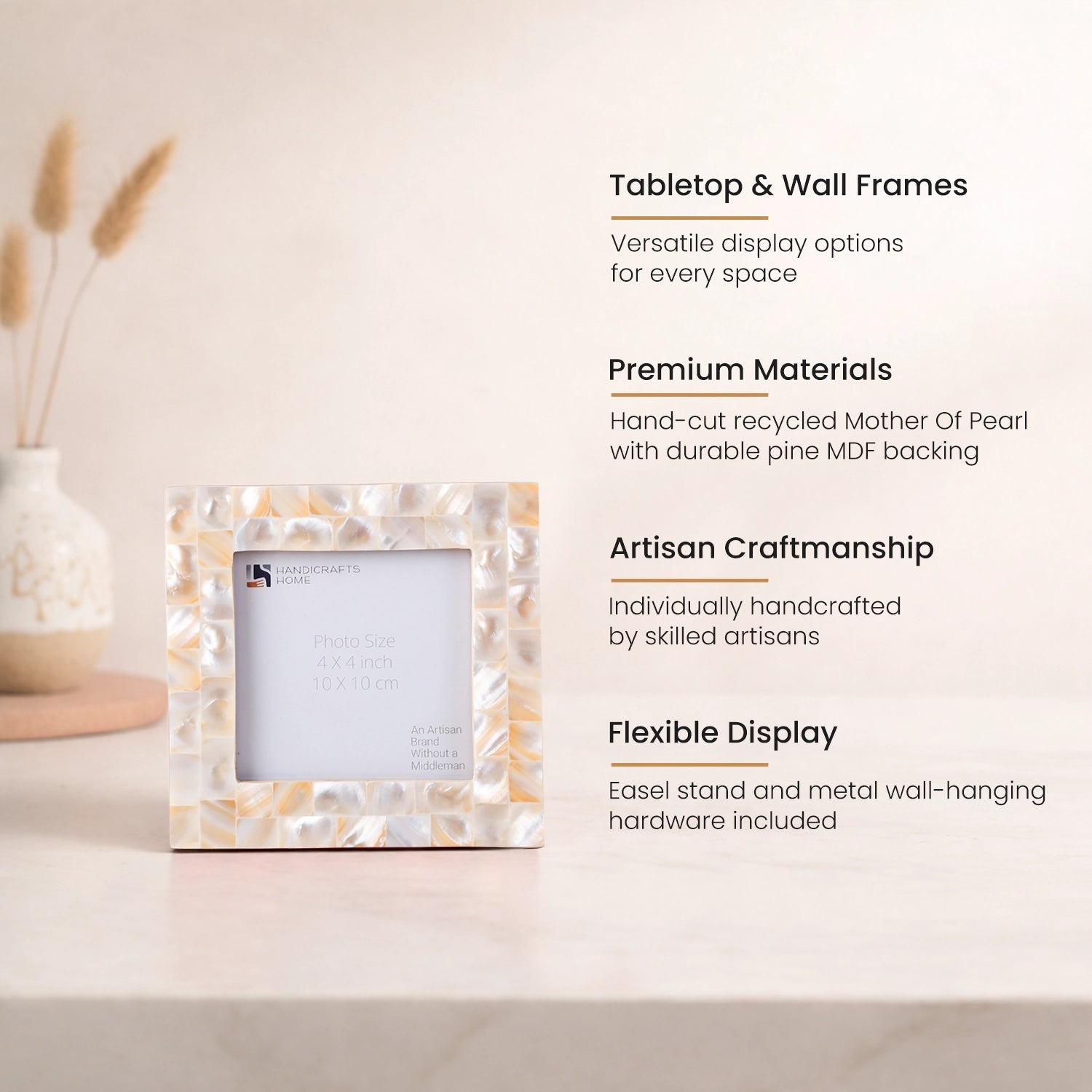 Square Baby Picture Frames Mother of Pearl 4"x4" , White