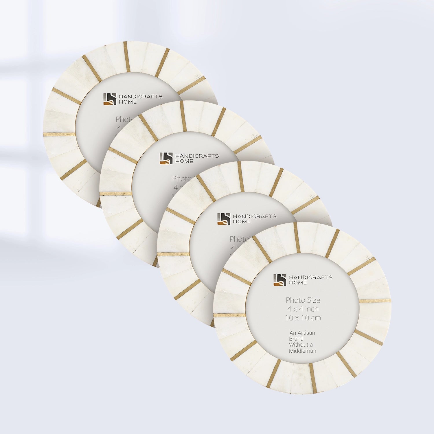 Round Picture Frame Palace Soul Collection Bone & Brass, 4" x4" - Pack of 4