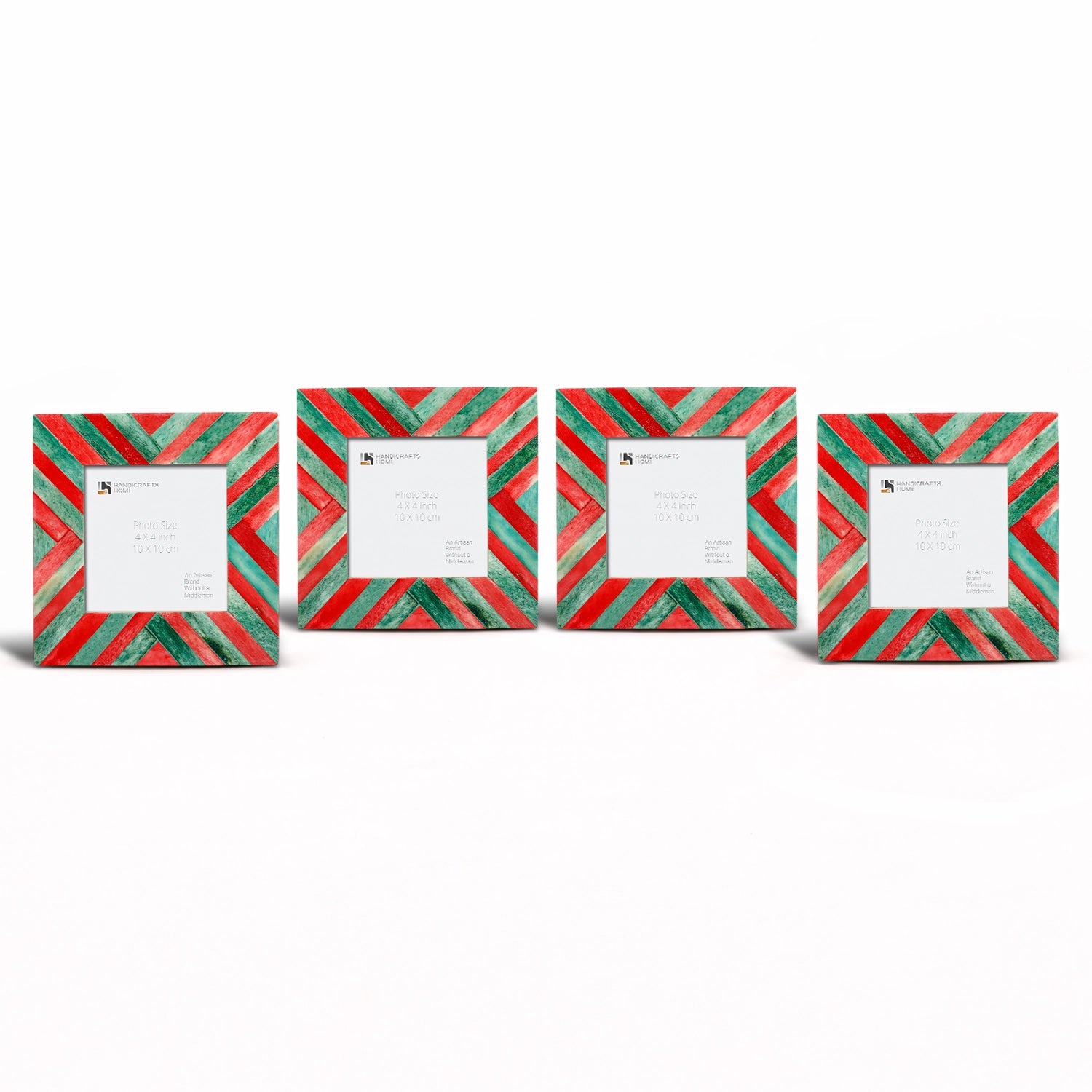 Baby Picture Frames Chevron Pattern Bone Inlay 4"x4", Green & Red