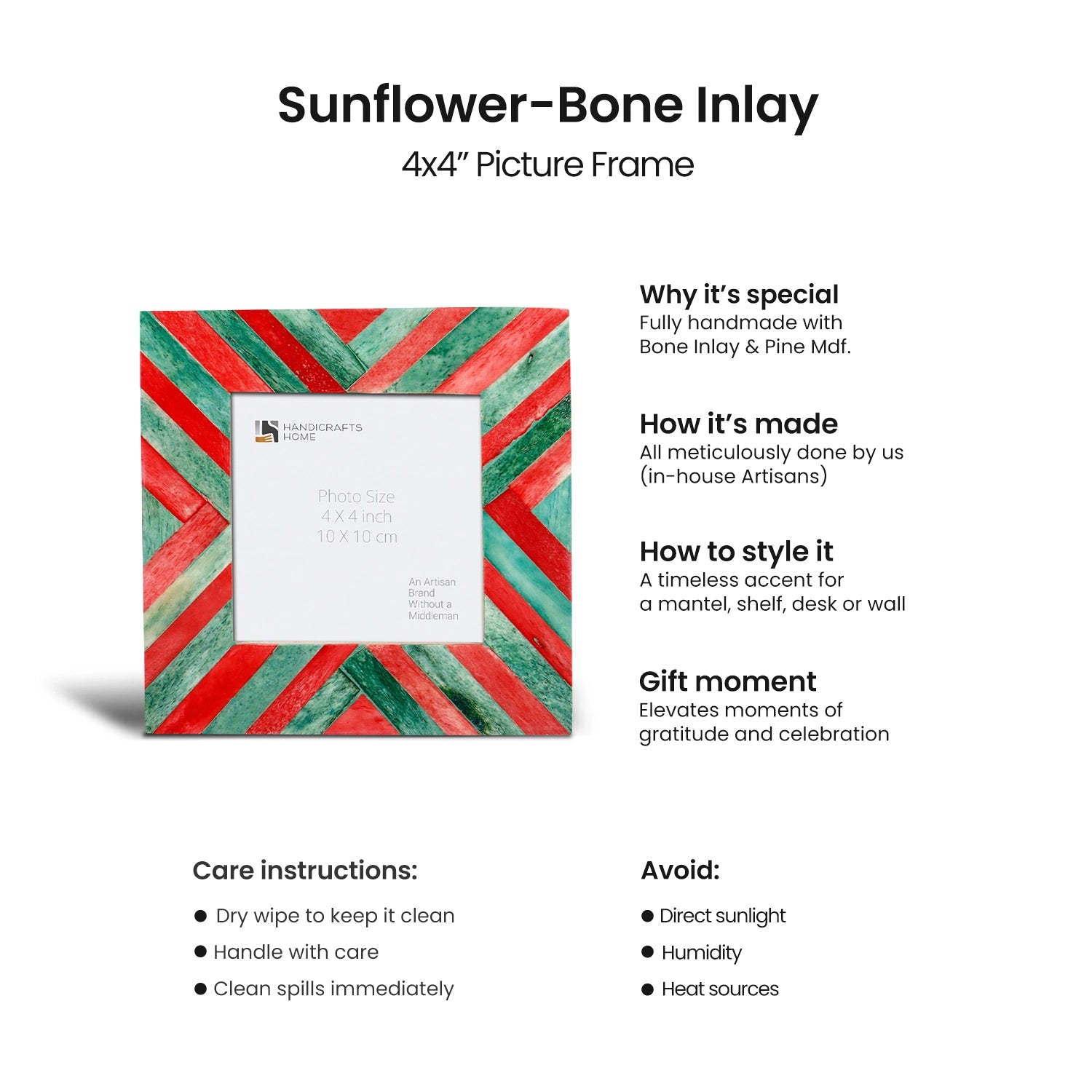 Baby Picture Frames Chevron Pattern Bone Inlay 4"x4", Green & Red