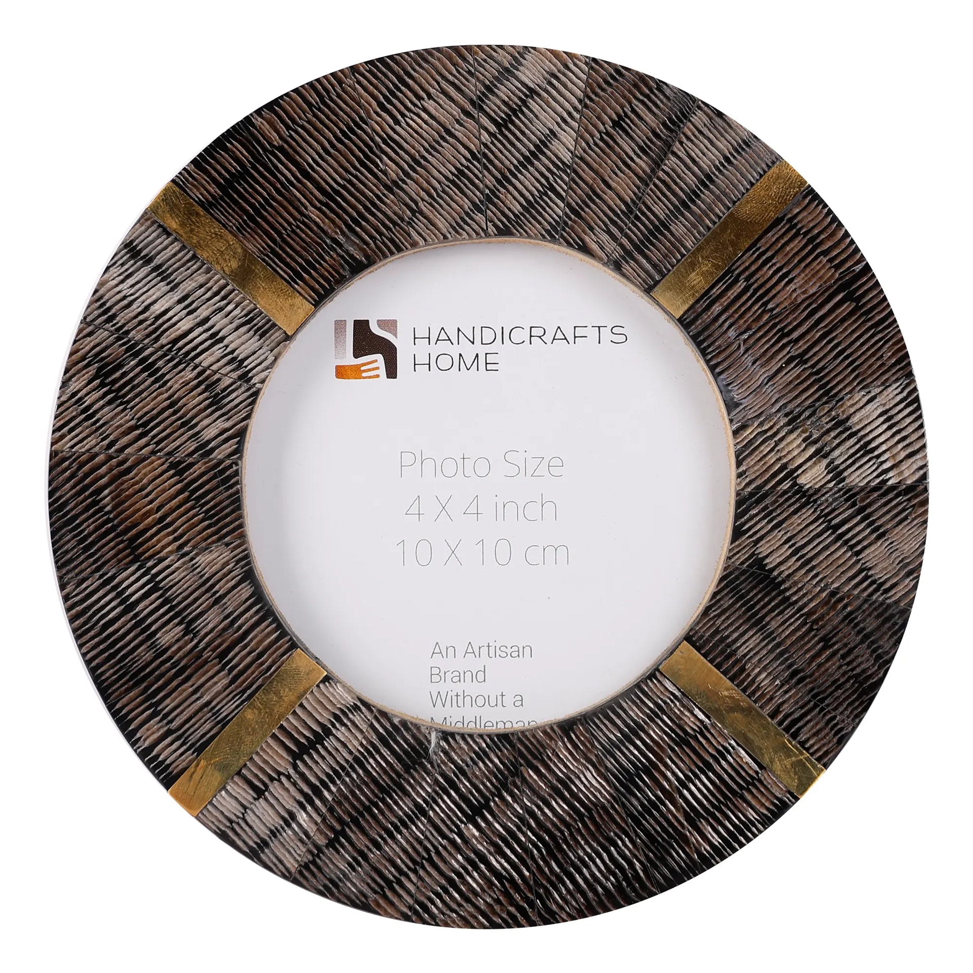 Picture Frames Round Shaped Classic Horn & Brass Inlay, 4" x 4"
