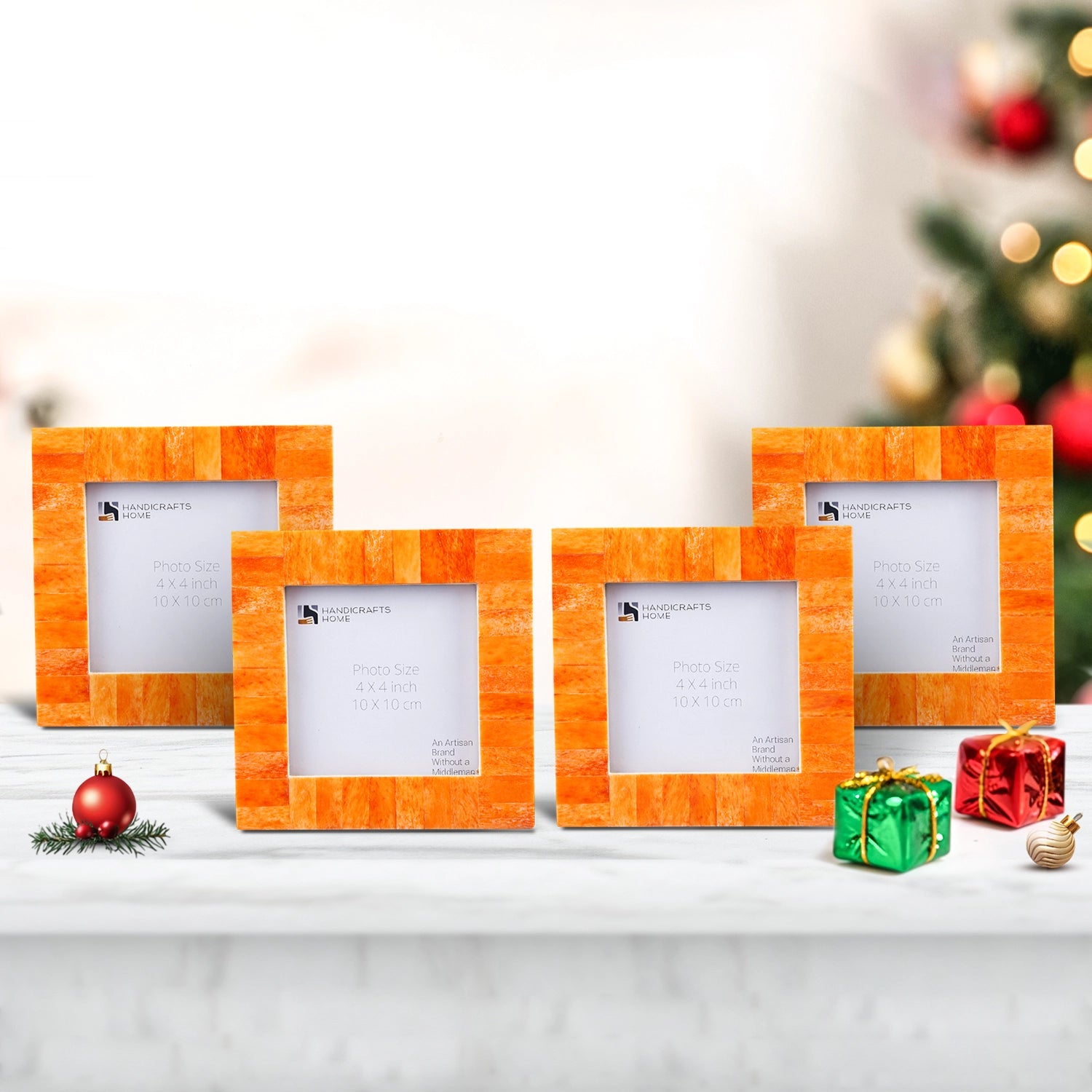 Baby Picture Frames Classic Pattern Bone Inlay Combo 4"x4", Orange