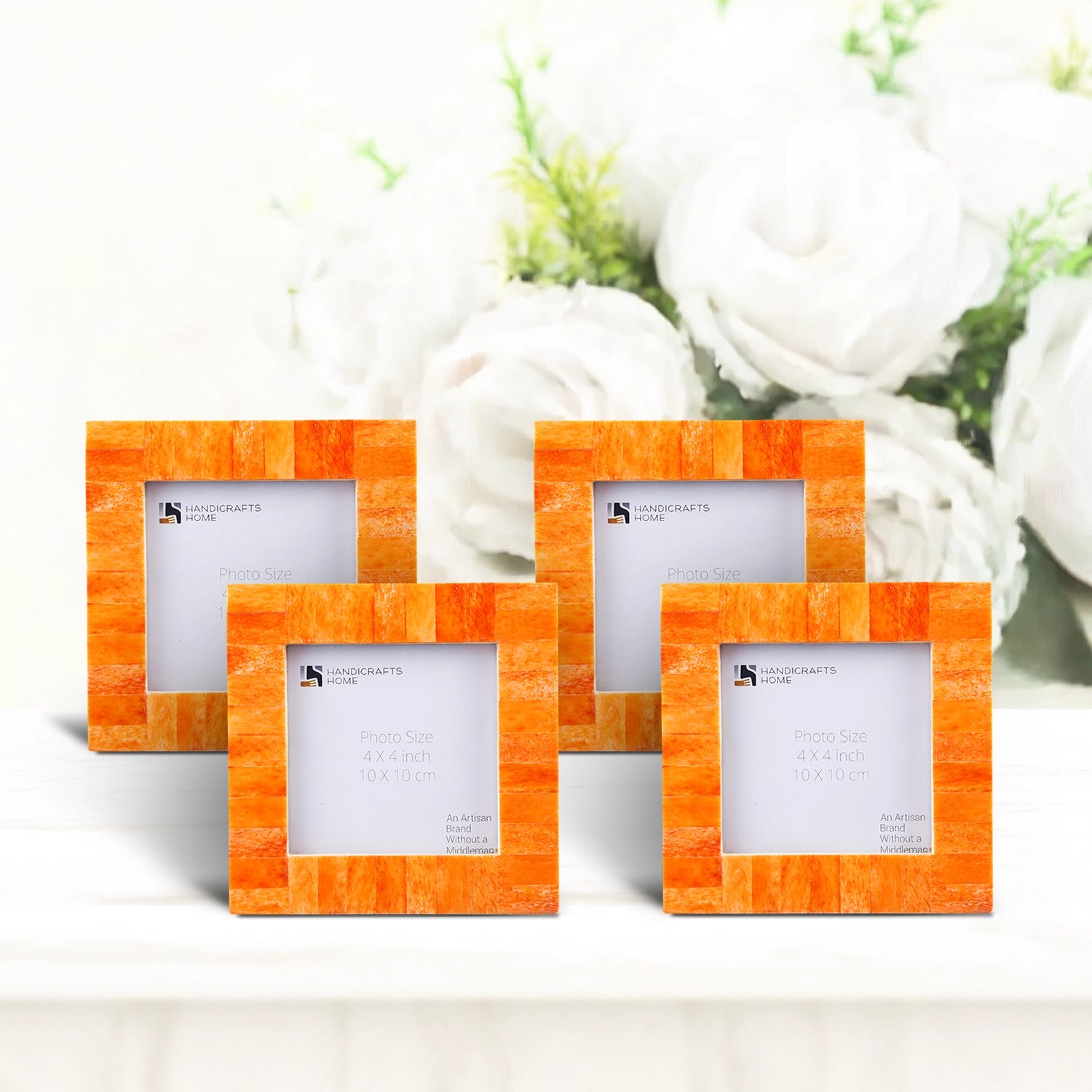 Baby Picture Frames Classic Pattern Bone Inlay Combo 4"x4", Orange