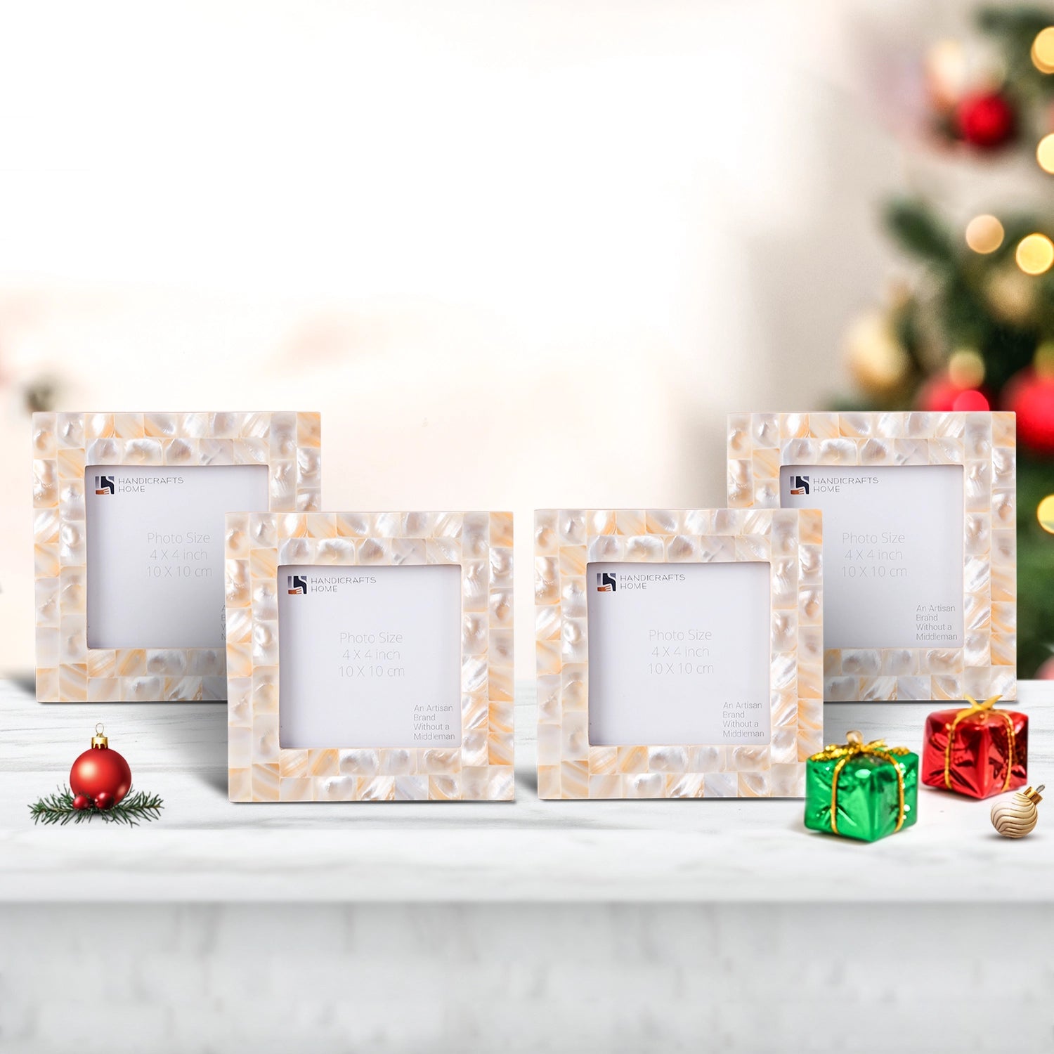 Square Baby Picture Frames Mother of Pearl 4"x4" , White