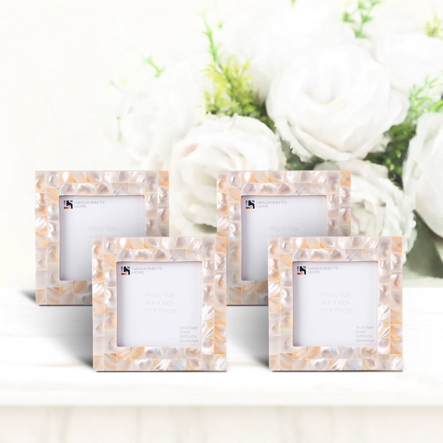 Square Baby Picture Frames Mother of Pearl 4"x4" , White