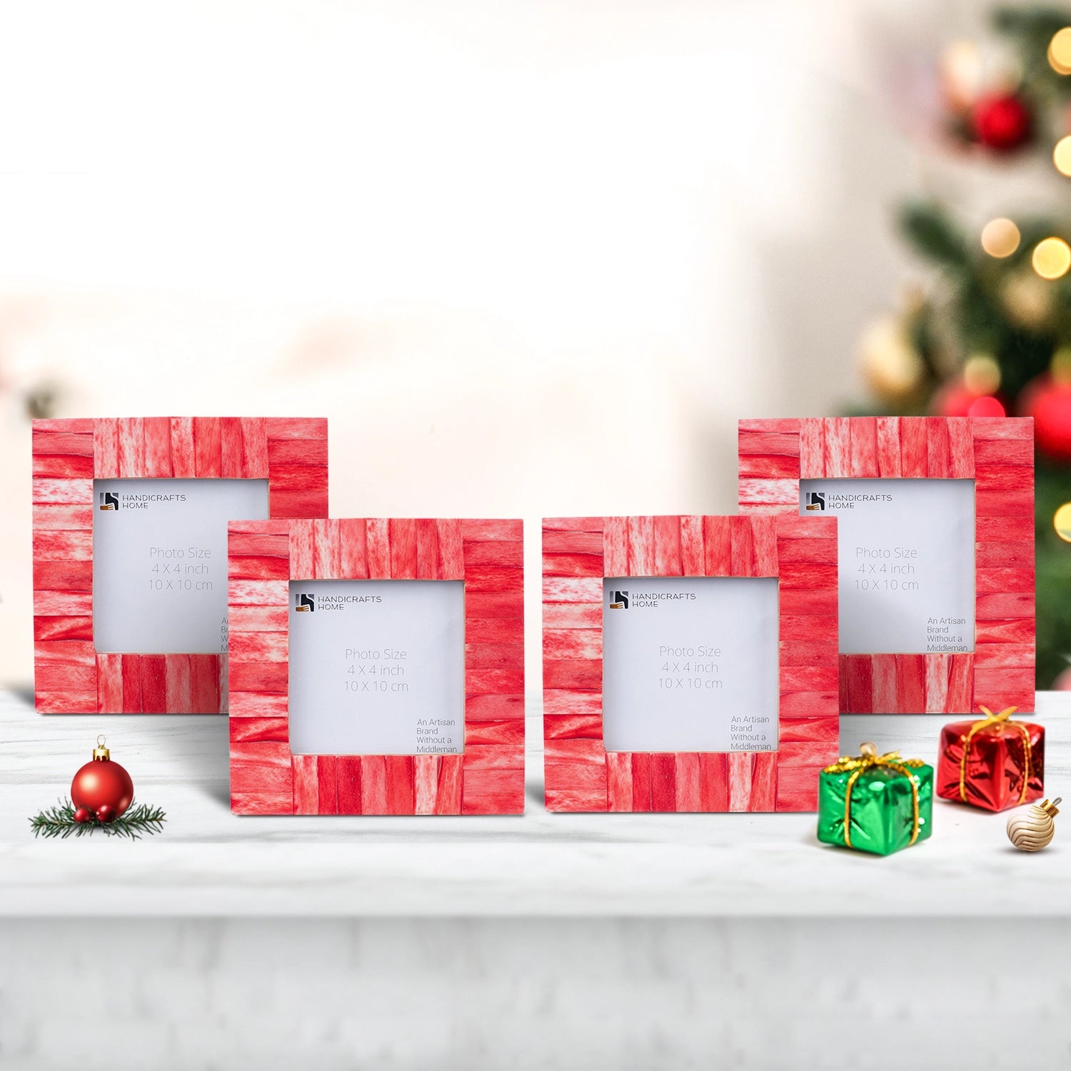 Picture Frames Classic Pattern Bone Inlay Combo 4"x4", Red