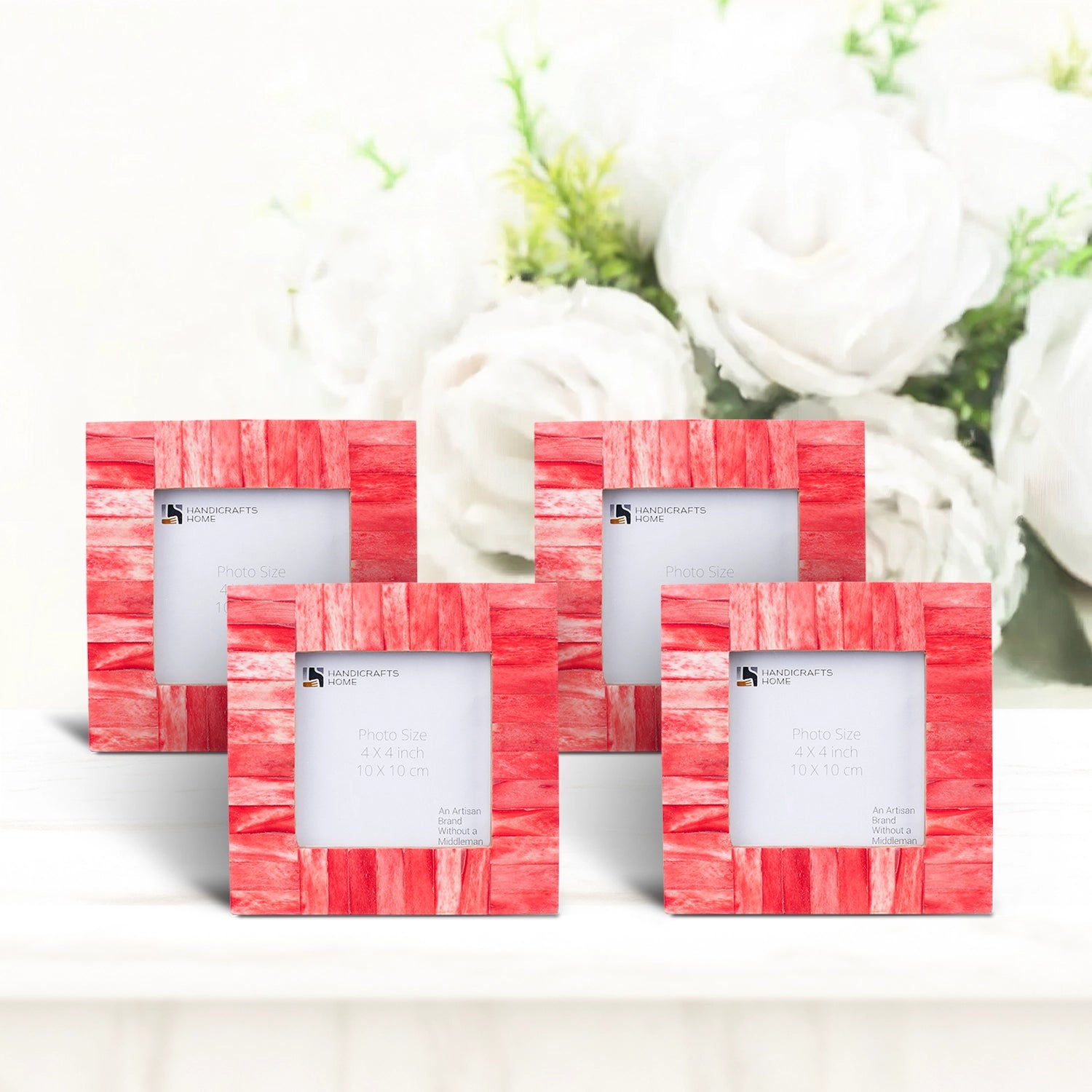 Picture Frames Classic Pattern Bone Inlay Combo 4"x4", Red