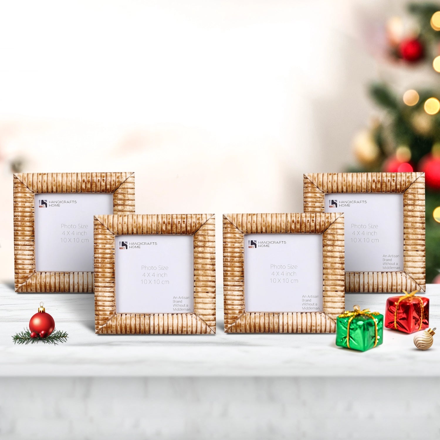 Ridged Pattern Bone Inlay Decorative Baby Picture Frame Combo- 4"x4"