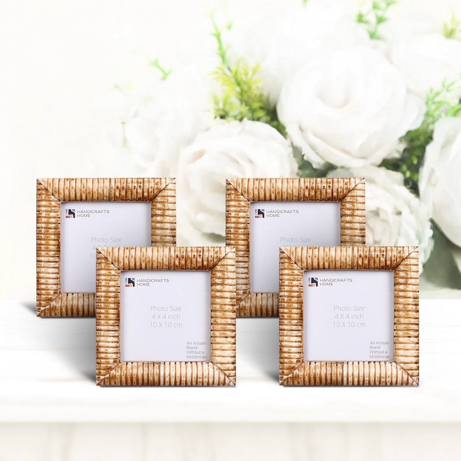 Ridged Pattern Bone Inlay Decorative Baby Picture Frame Combo- 4"x4"