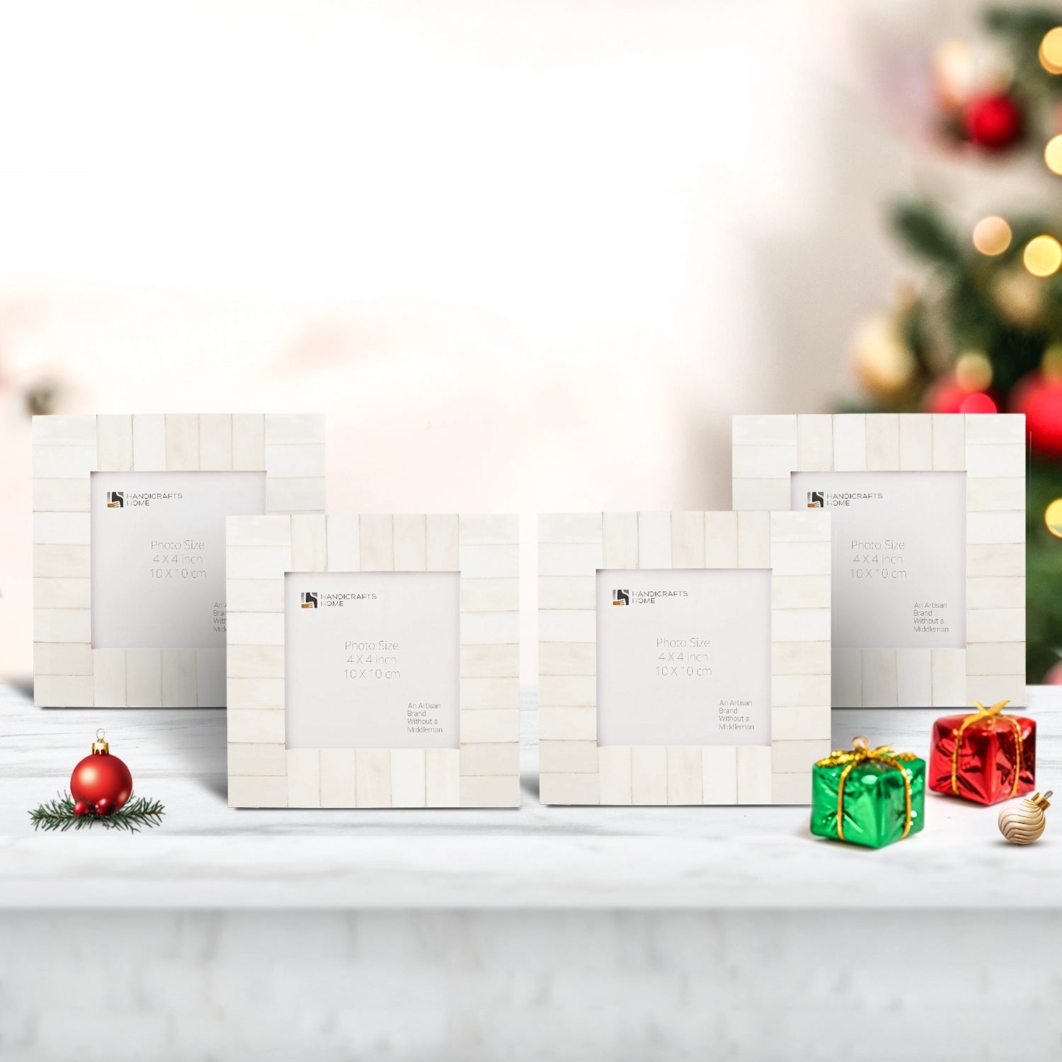 Baby Picture Frames Classic Pattern Bone Inlay Combo 4"x4", White