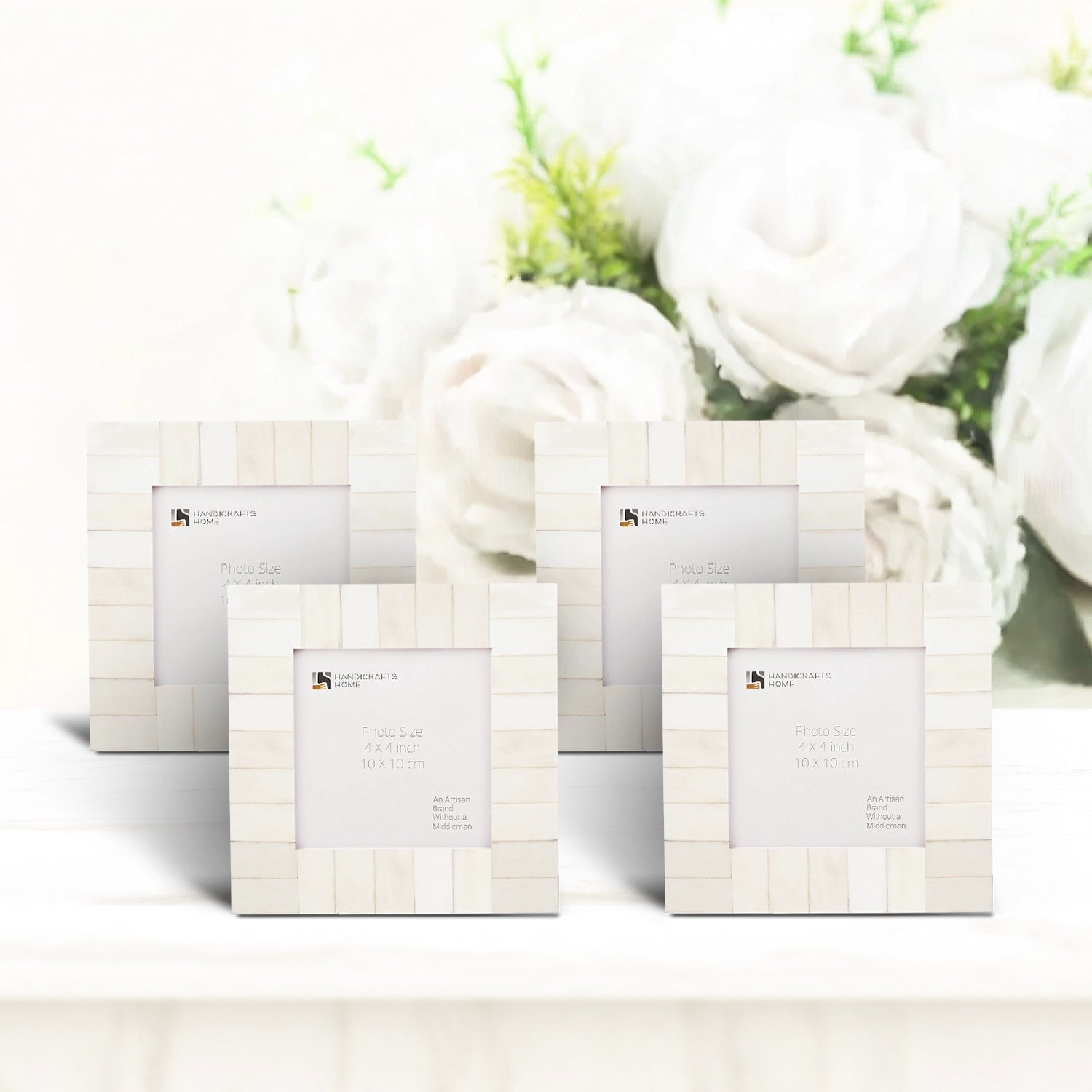 Baby Picture Frames Classic Pattern Bone Inlay Combo 4"x4", White